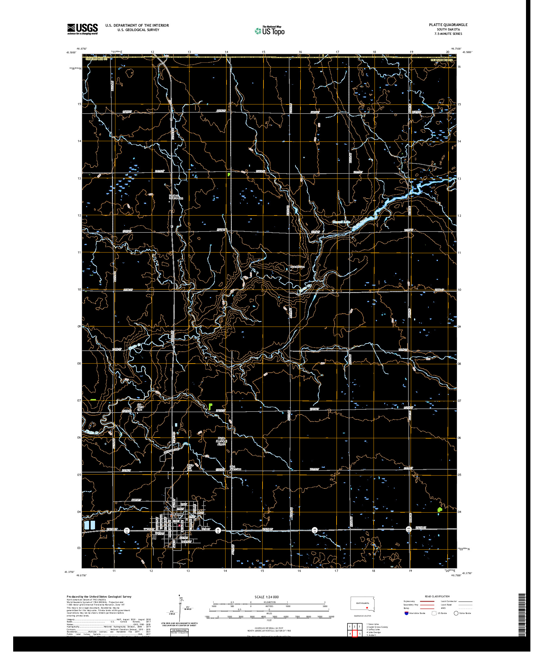 USGS US TOPO 7.5-MINUTE MAP FOR PLATTE, SD 2021