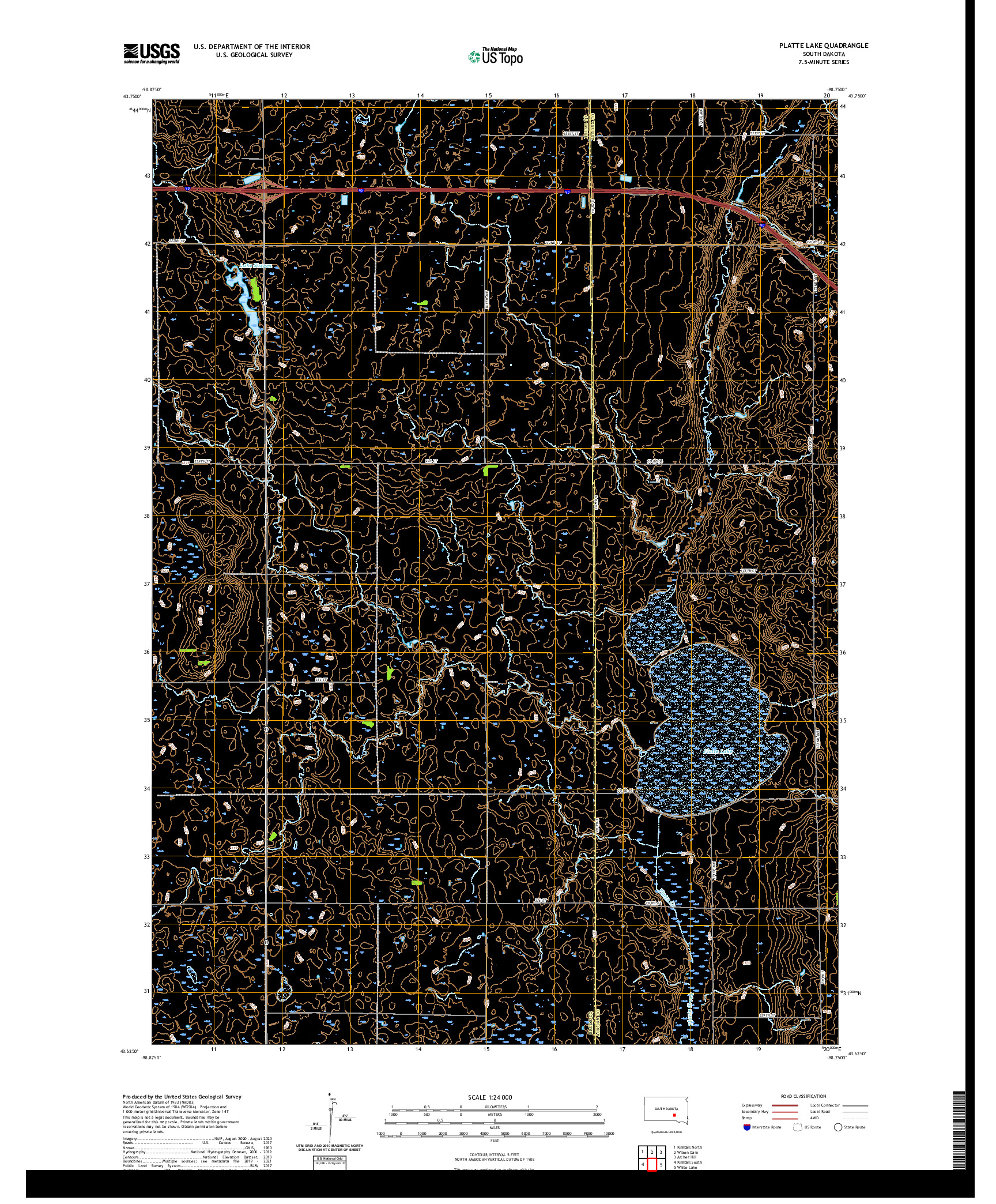 USGS US TOPO 7.5-MINUTE MAP FOR PLATTE LAKE, SD 2021