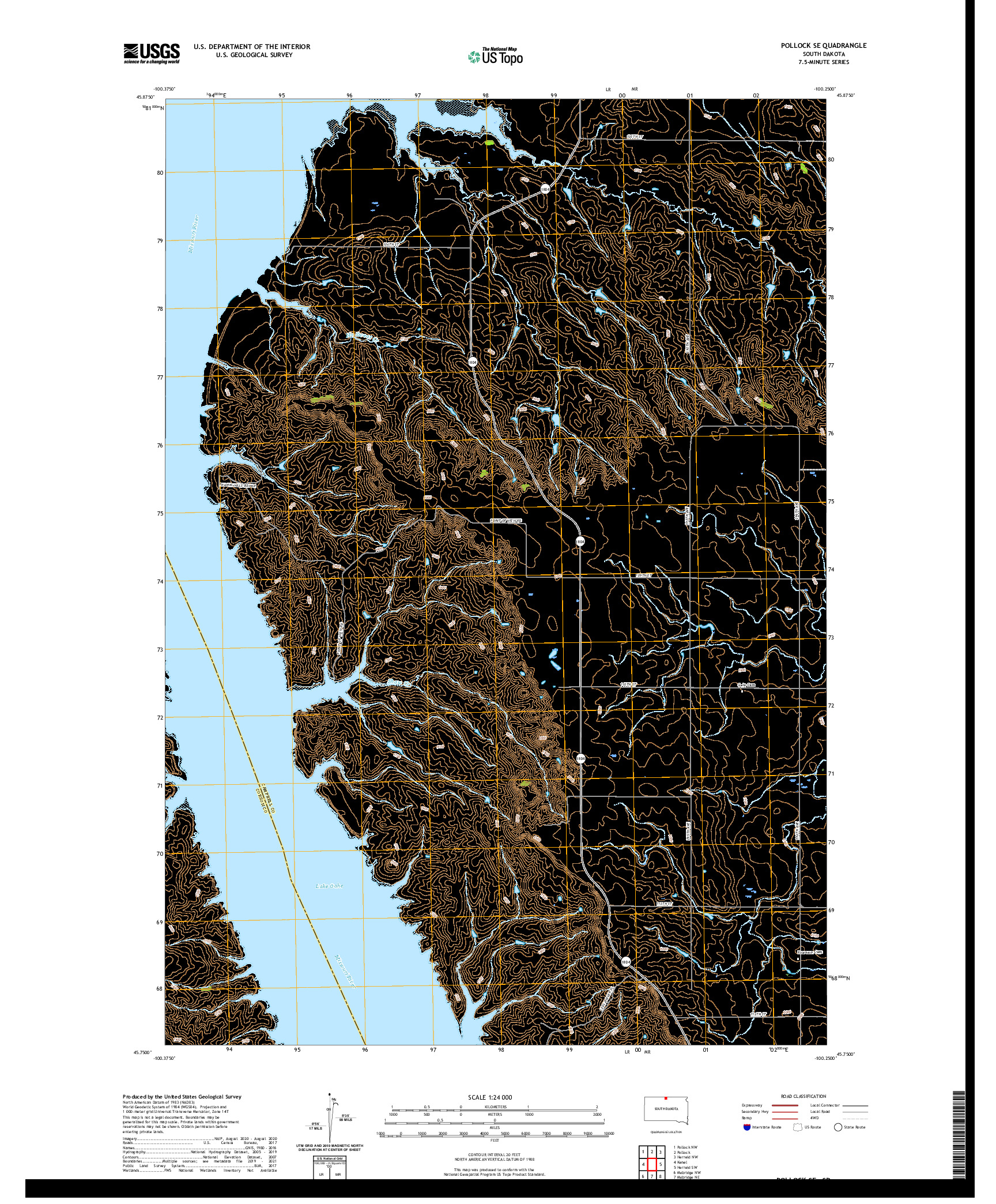 USGS US TOPO 7.5-MINUTE MAP FOR POLLOCK SE, SD 2021