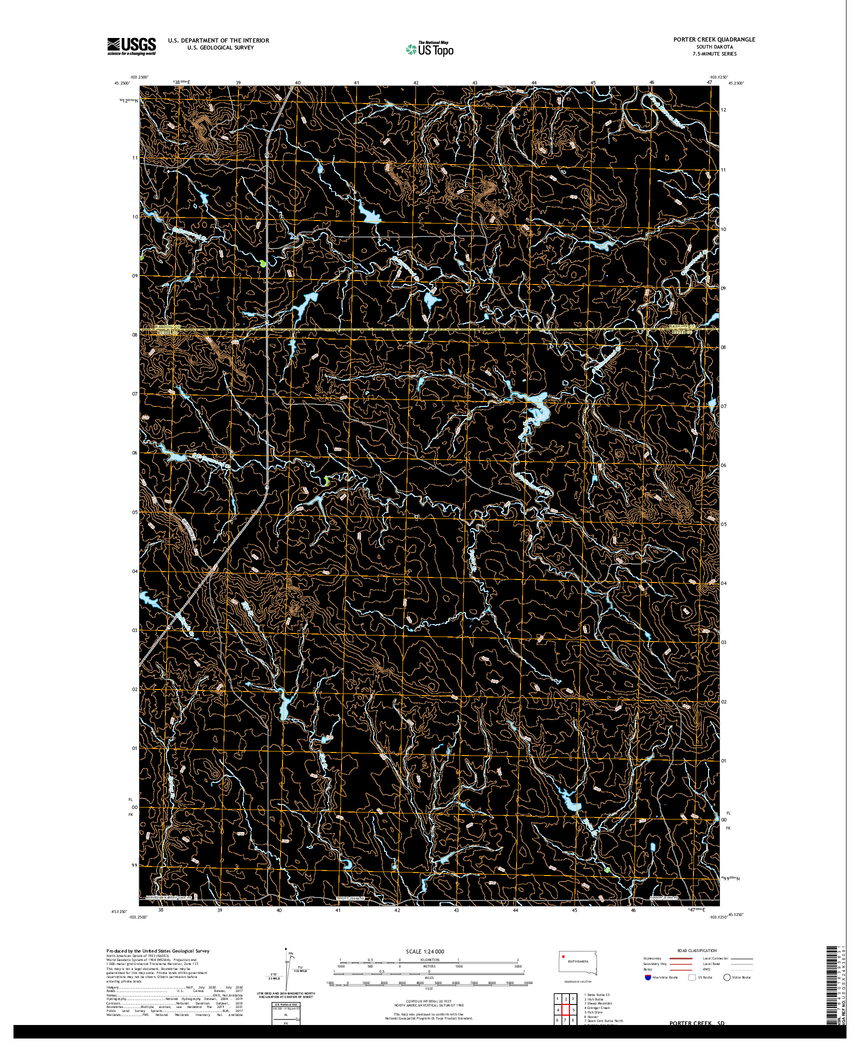 USGS US TOPO 7.5-MINUTE MAP FOR PORTER CREEK, SD 2021