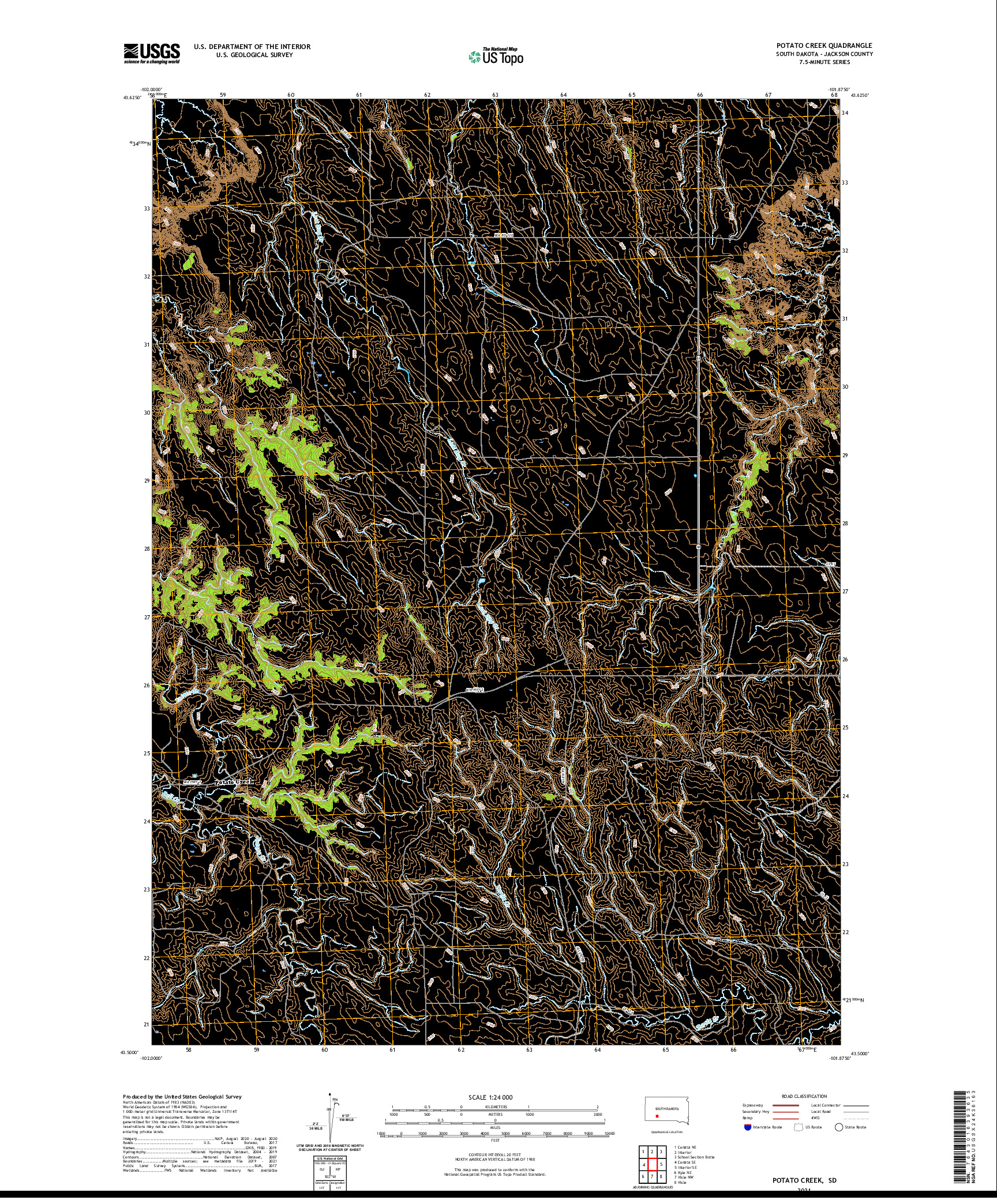 USGS US TOPO 7.5-MINUTE MAP FOR POTATO CREEK, SD 2021