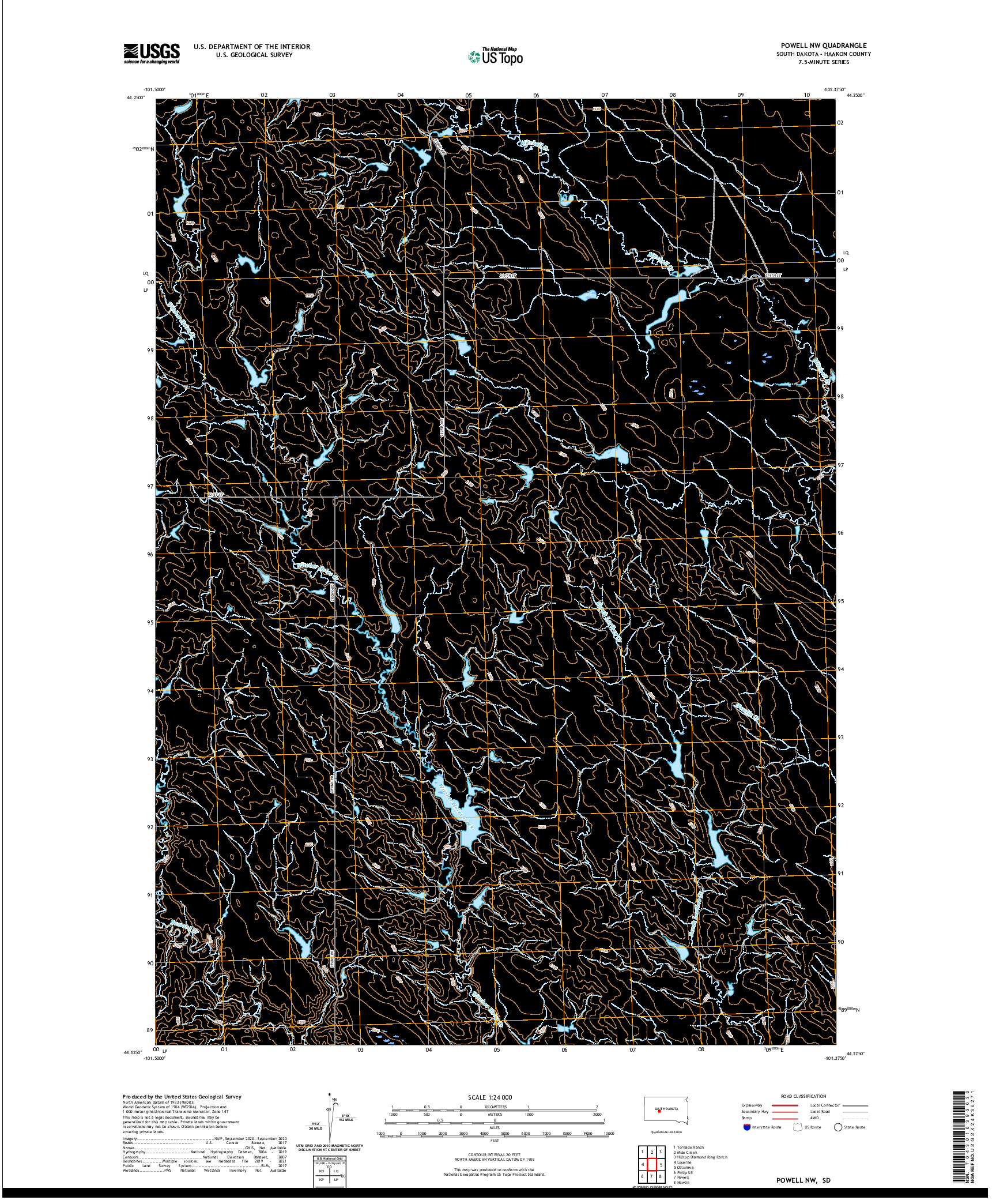 USGS US TOPO 7.5-MINUTE MAP FOR POWELL NW, SD 2021