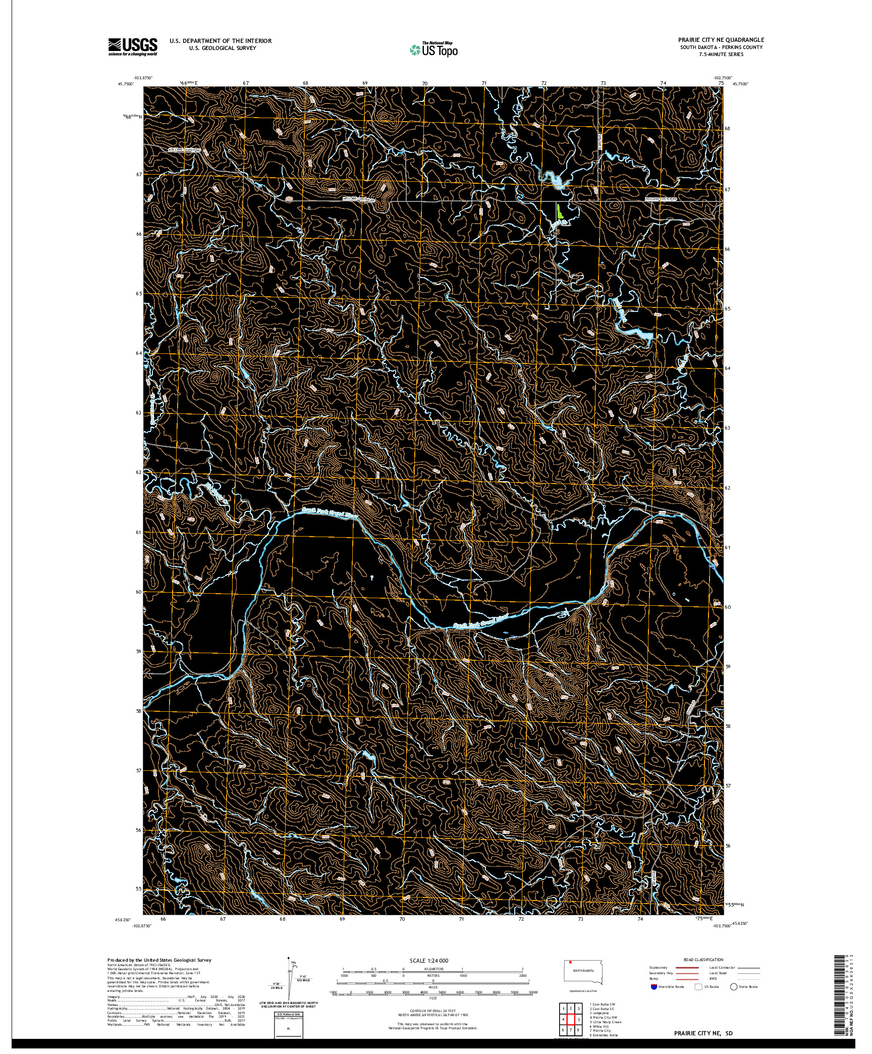 USGS US TOPO 7.5-MINUTE MAP FOR PRAIRIE CITY NE, SD 2021
