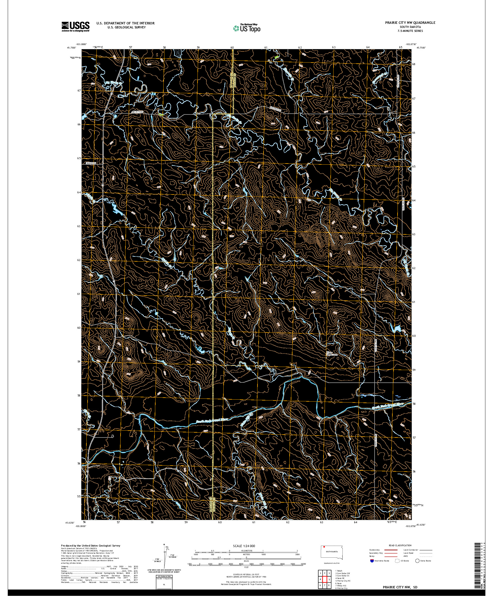 USGS US TOPO 7.5-MINUTE MAP FOR PRAIRIE CITY NW, SD 2021