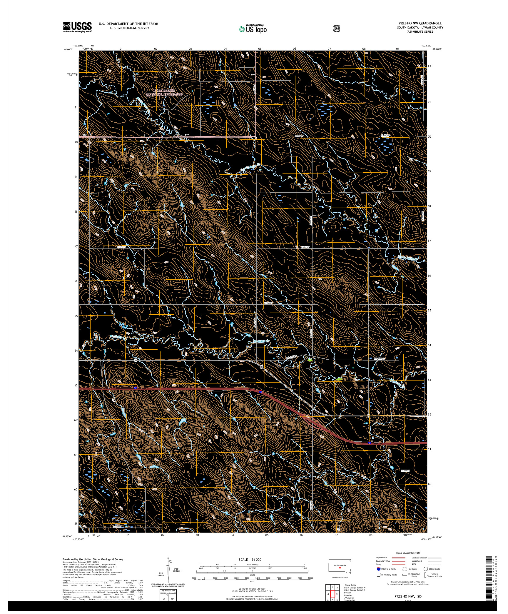 USGS US TOPO 7.5-MINUTE MAP FOR PRESHO NW, SD 2021