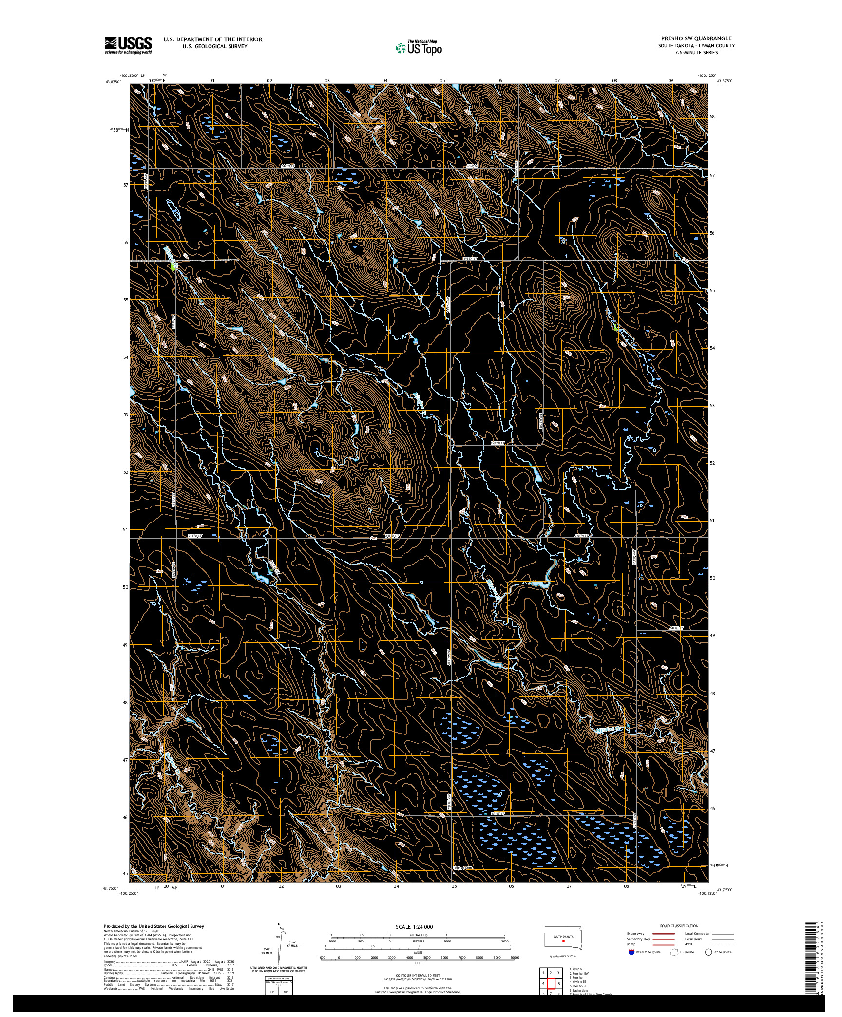 USGS US TOPO 7.5-MINUTE MAP FOR PRESHO SW, SD 2021