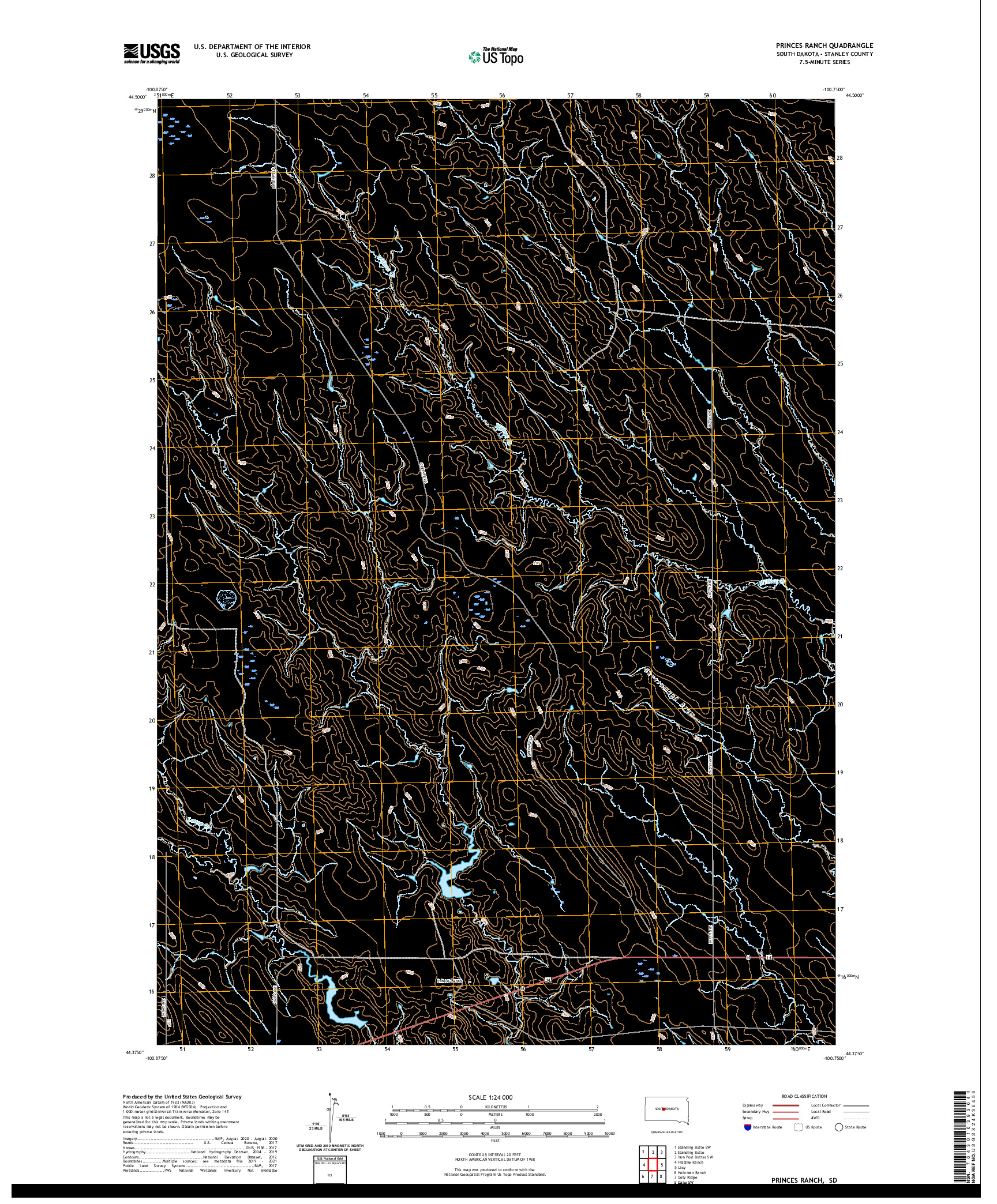 USGS US TOPO 7.5-MINUTE MAP FOR PRINCES RANCH, SD 2021
