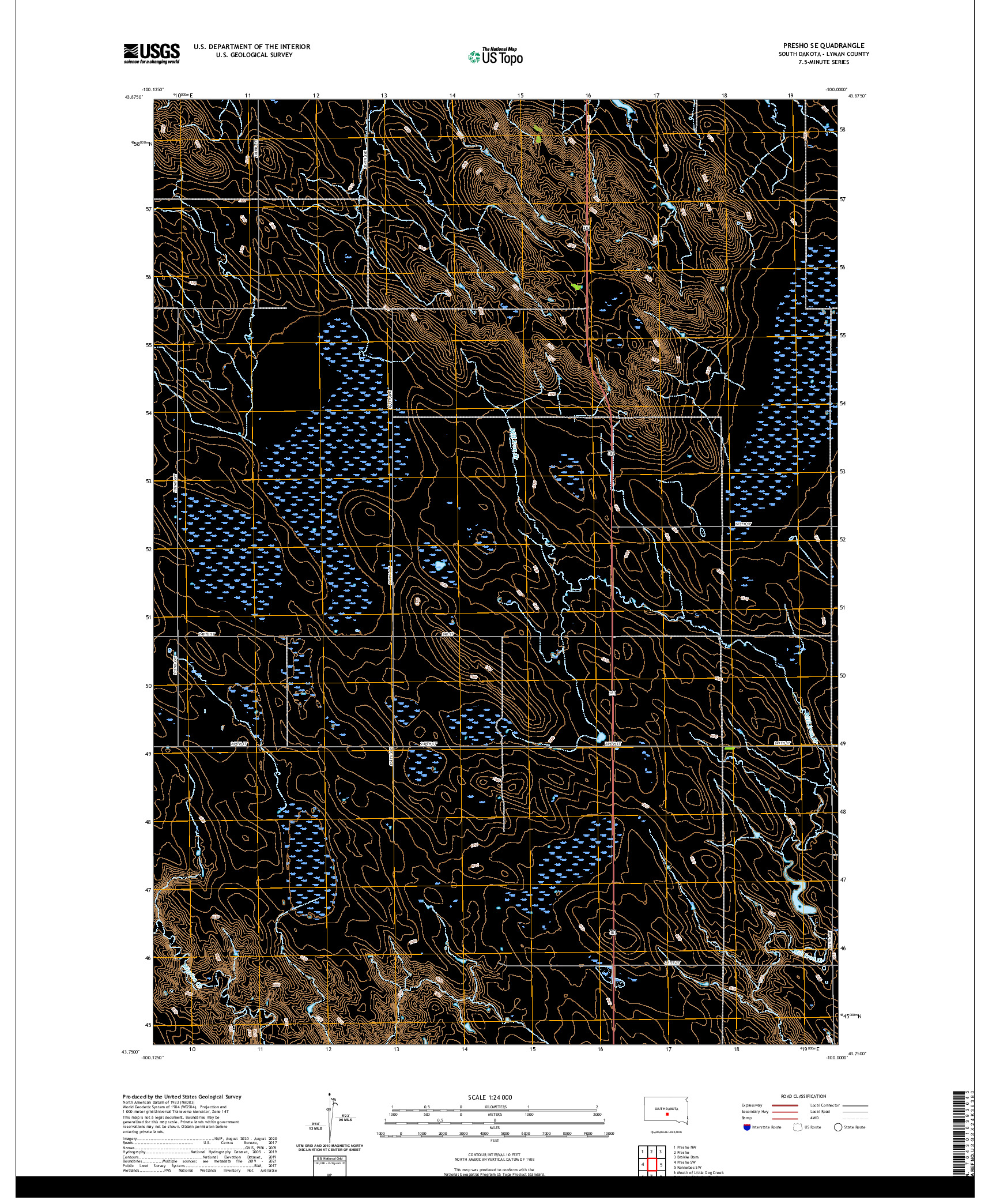 USGS US TOPO 7.5-MINUTE MAP FOR PRESHO SE, SD 2021