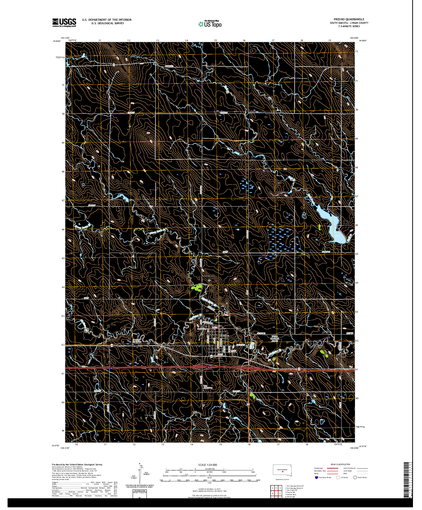 USGS US TOPO 7.5-MINUTE MAP FOR PRESHO, SD 2021