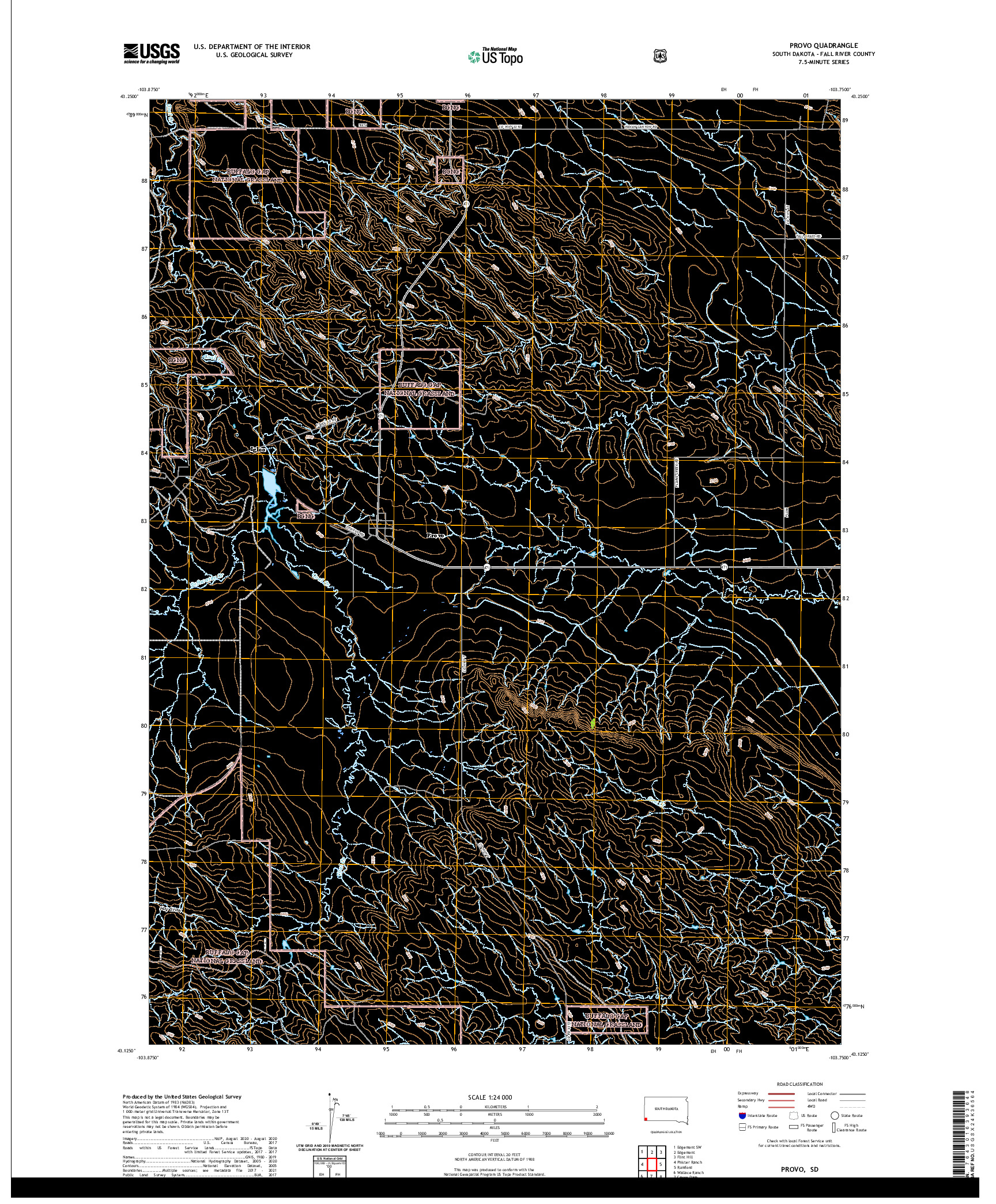 USGS US TOPO 7.5-MINUTE MAP FOR PROVO, SD 2021