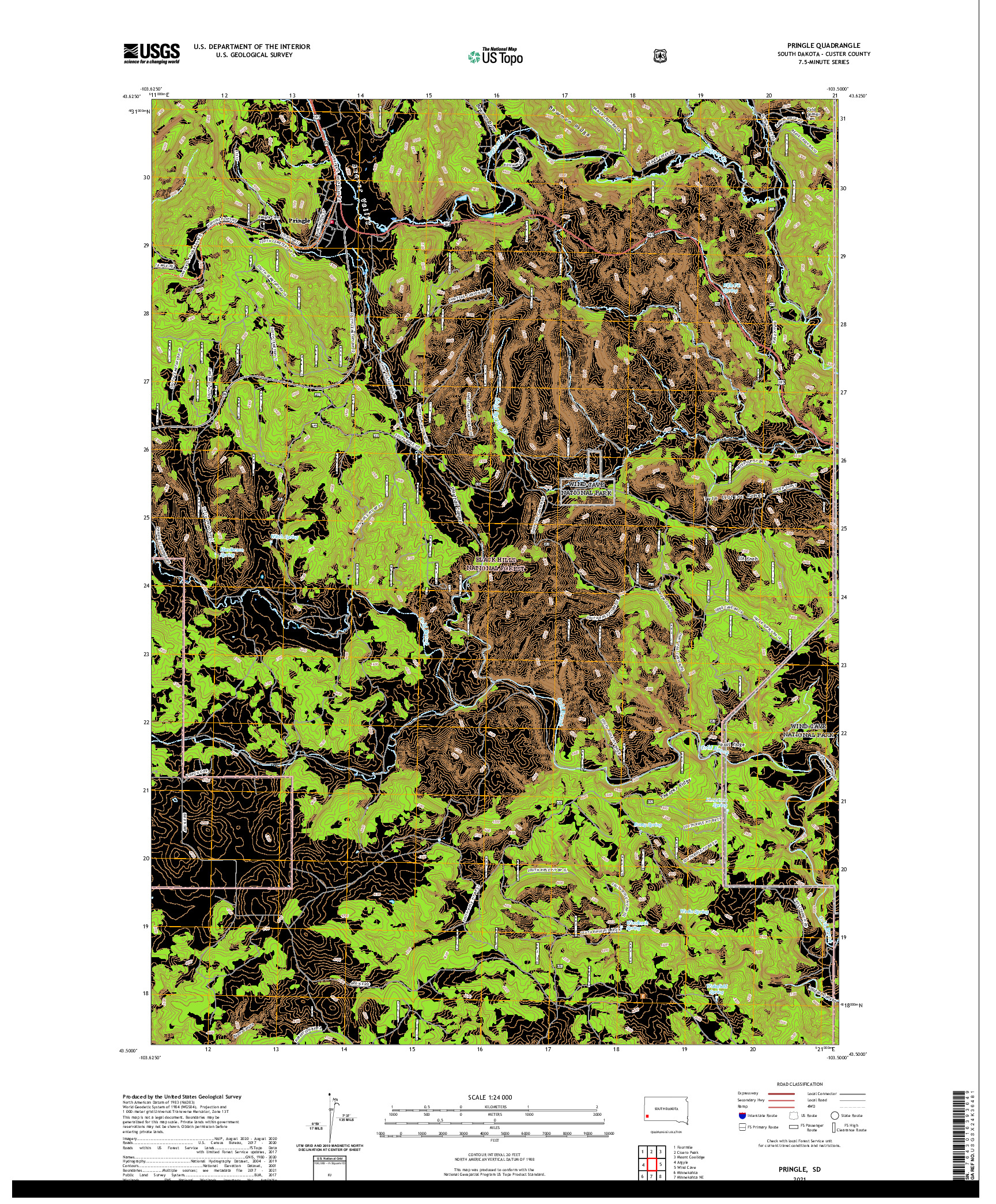 USGS US TOPO 7.5-MINUTE MAP FOR PRINGLE, SD 2021