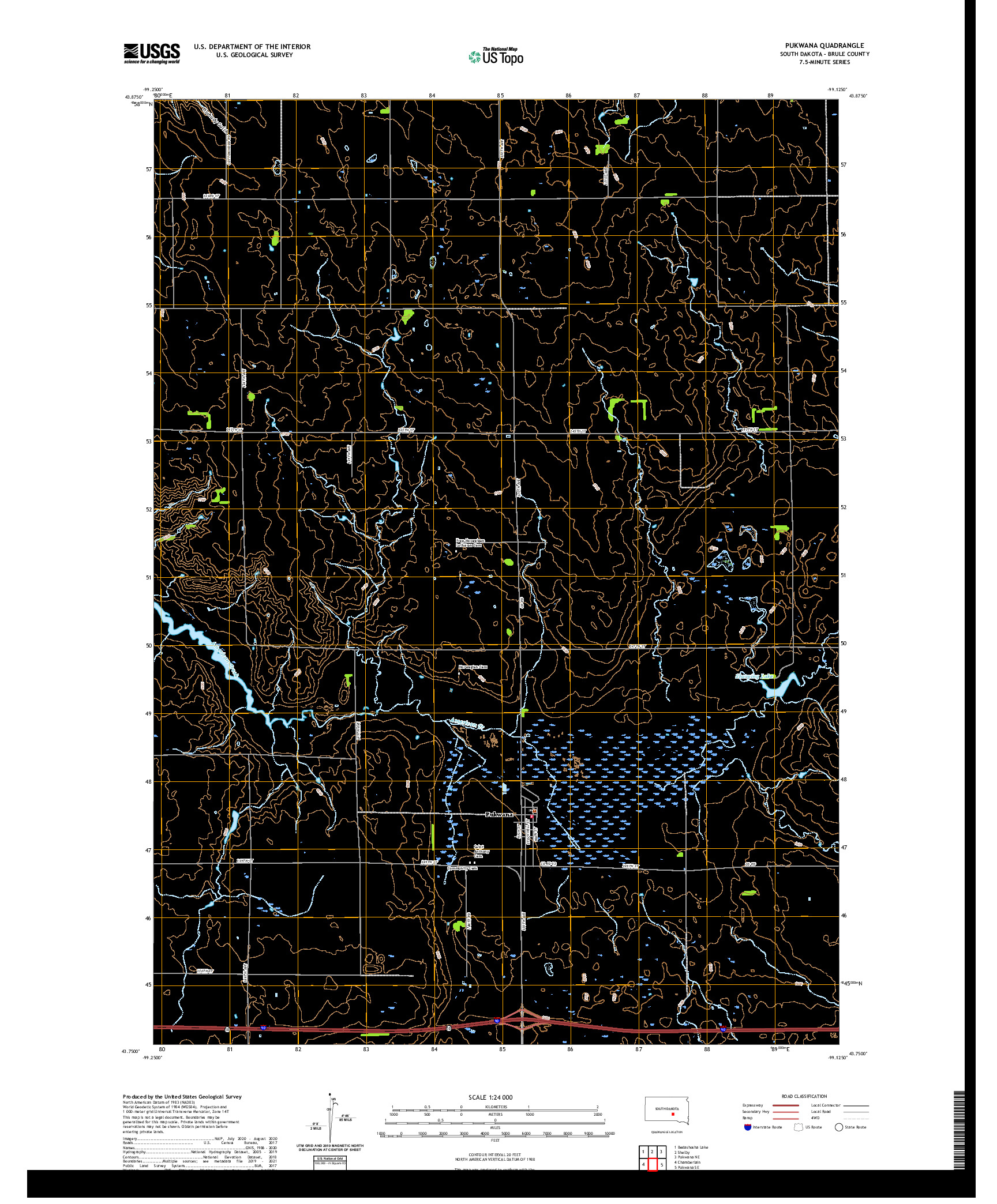 USGS US TOPO 7.5-MINUTE MAP FOR PUKWANA, SD 2021