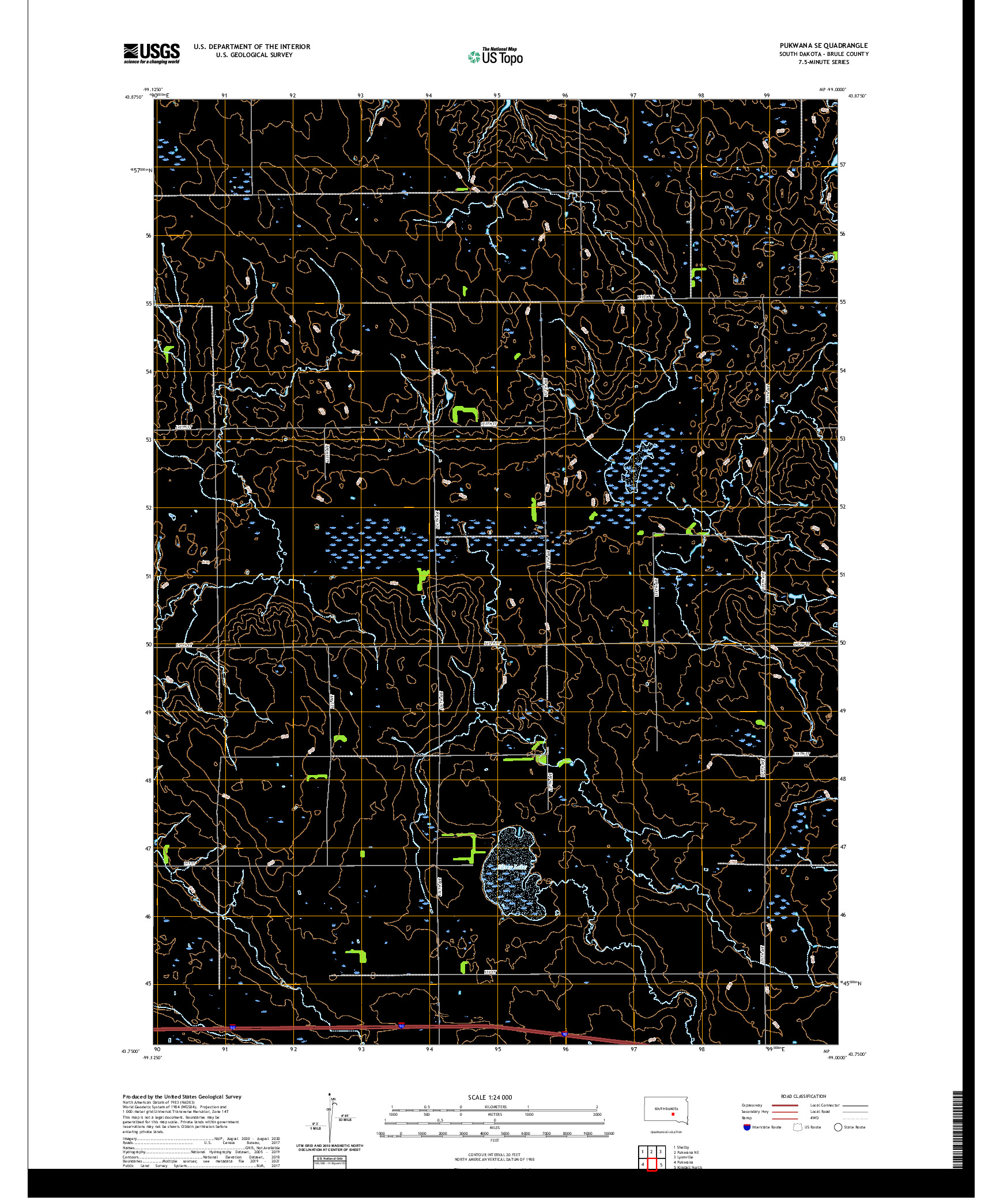 USGS US TOPO 7.5-MINUTE MAP FOR PUKWANA SE, SD 2021