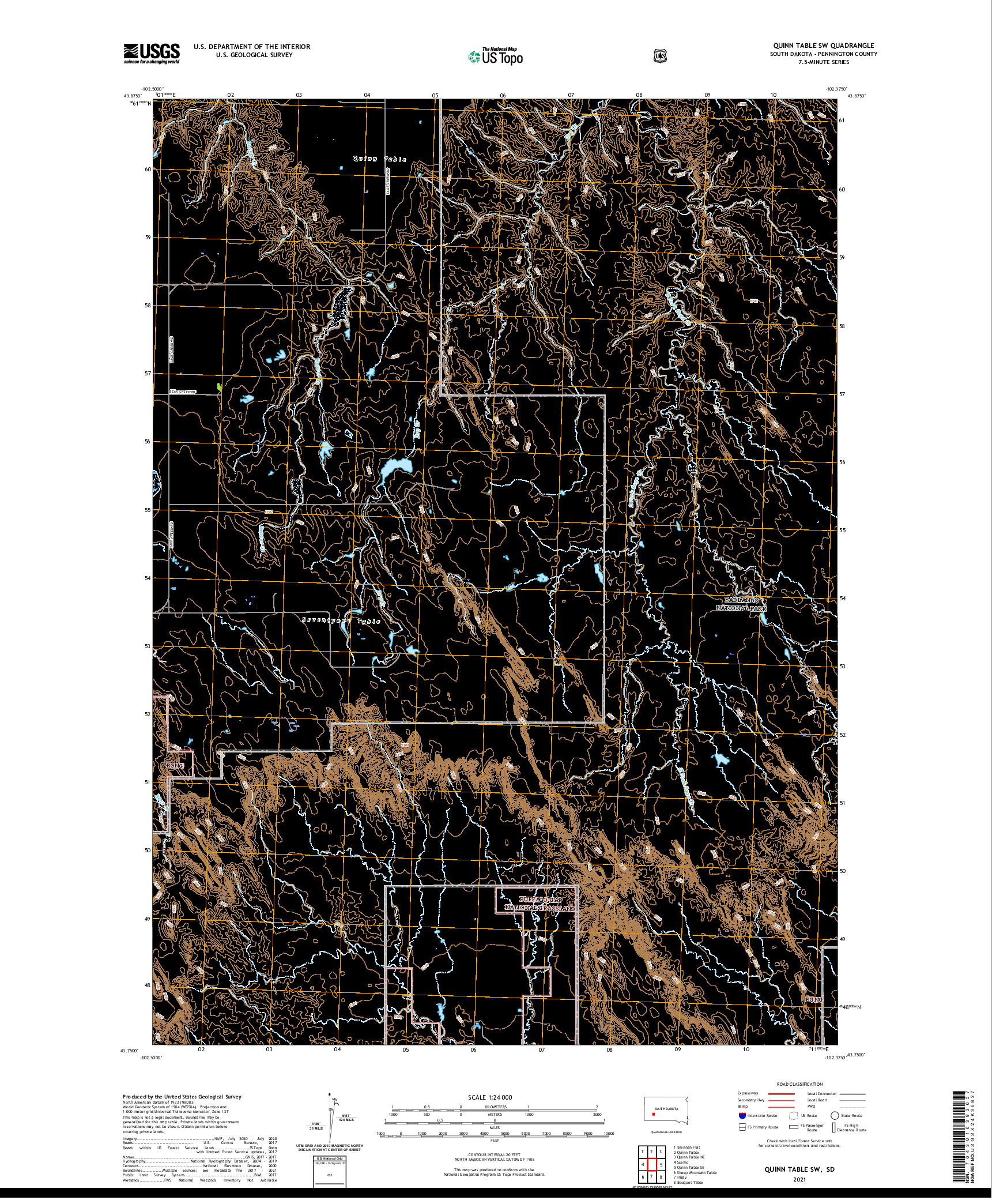 USGS US TOPO 7.5-MINUTE MAP FOR QUINN TABLE SW, SD 2021