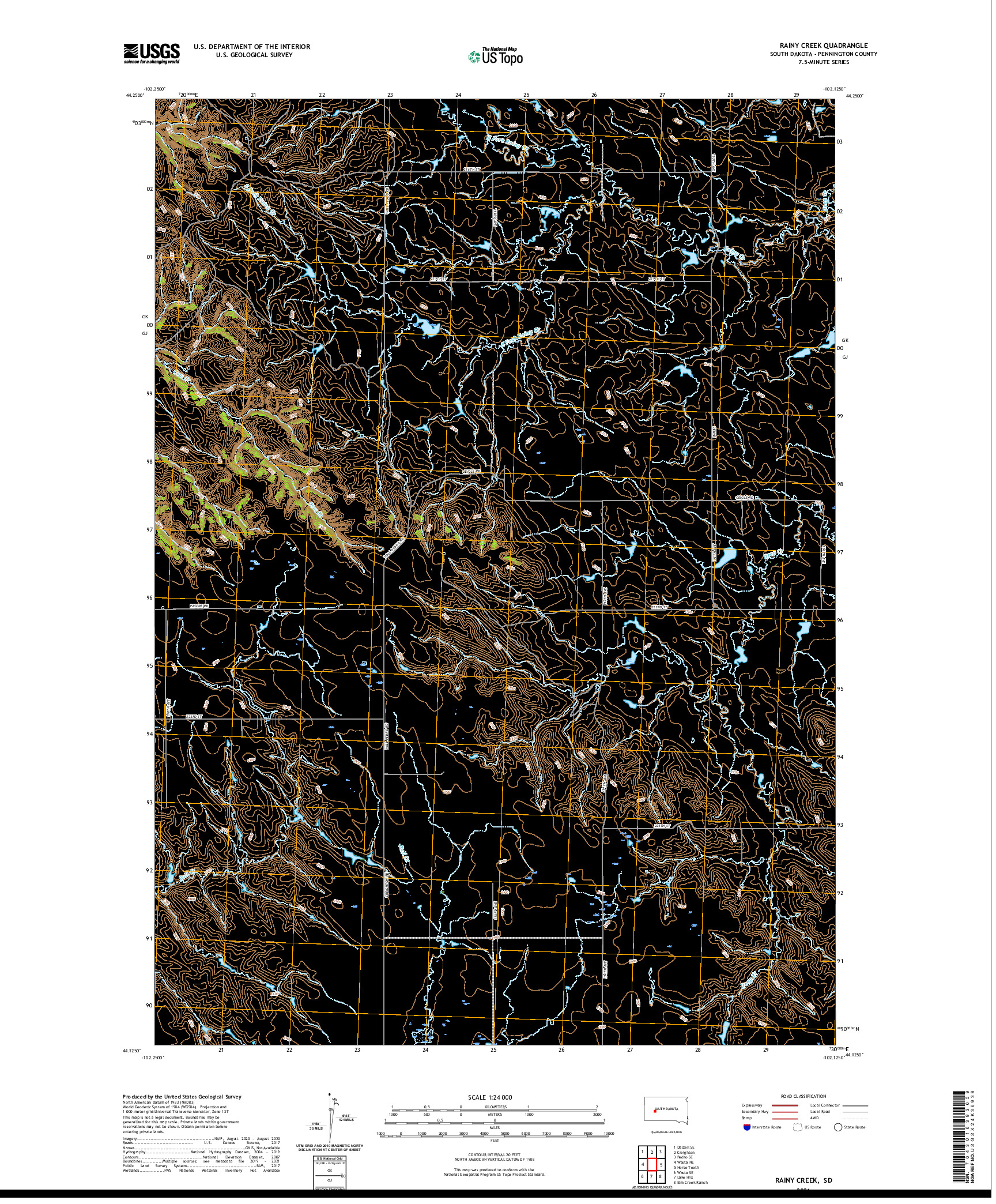 USGS US TOPO 7.5-MINUTE MAP FOR RAINY CREEK, SD 2021