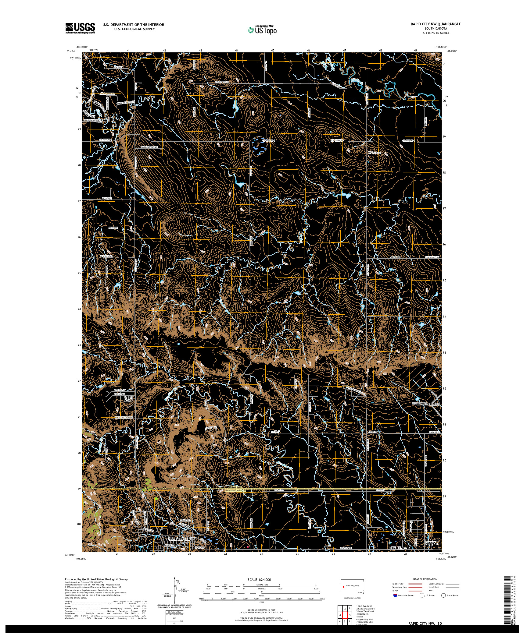 USGS US TOPO 7.5-MINUTE MAP FOR RAPID CITY NW, SD 2021