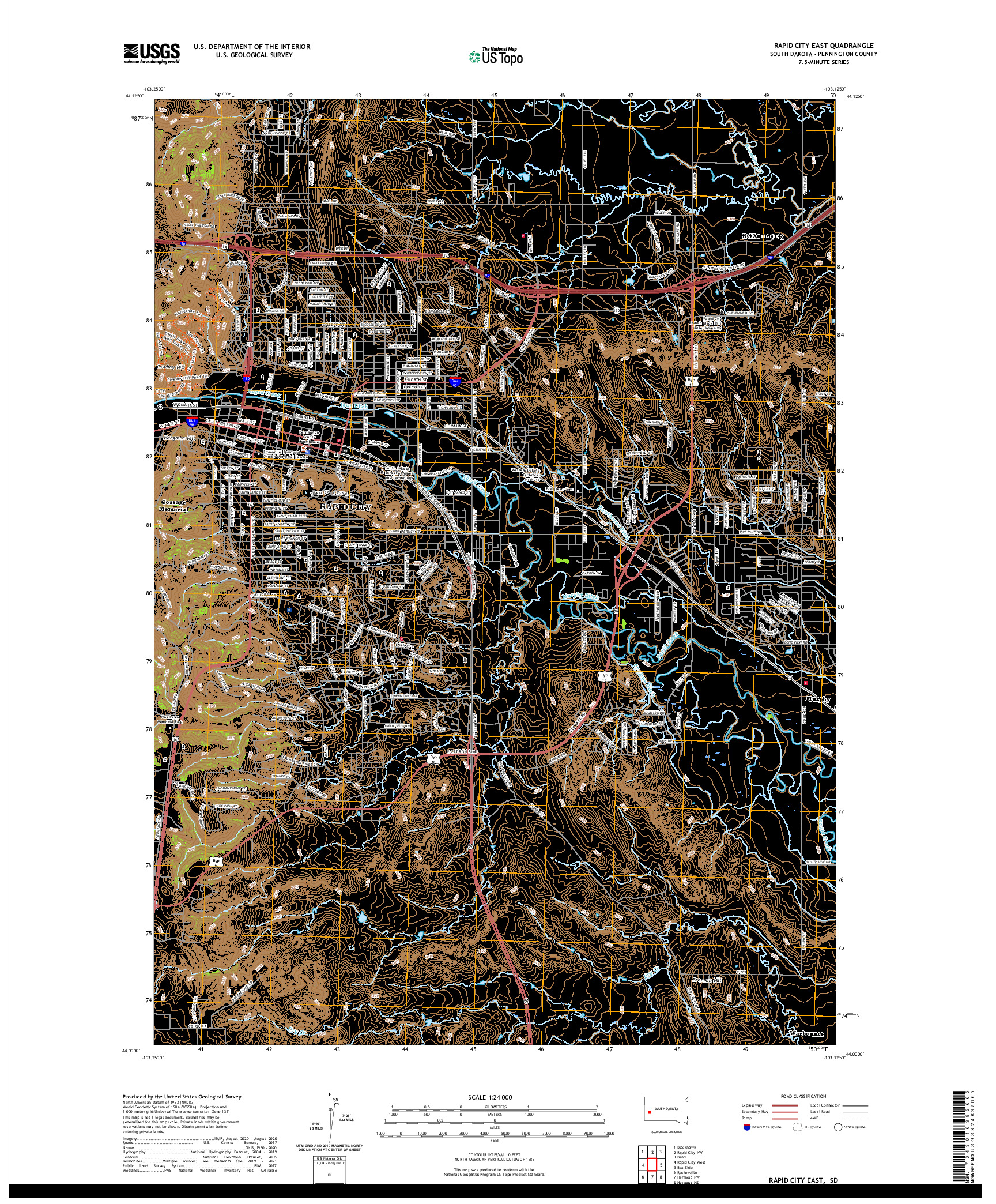 USGS US TOPO 7.5-MINUTE MAP FOR RAPID CITY EAST, SD 2021