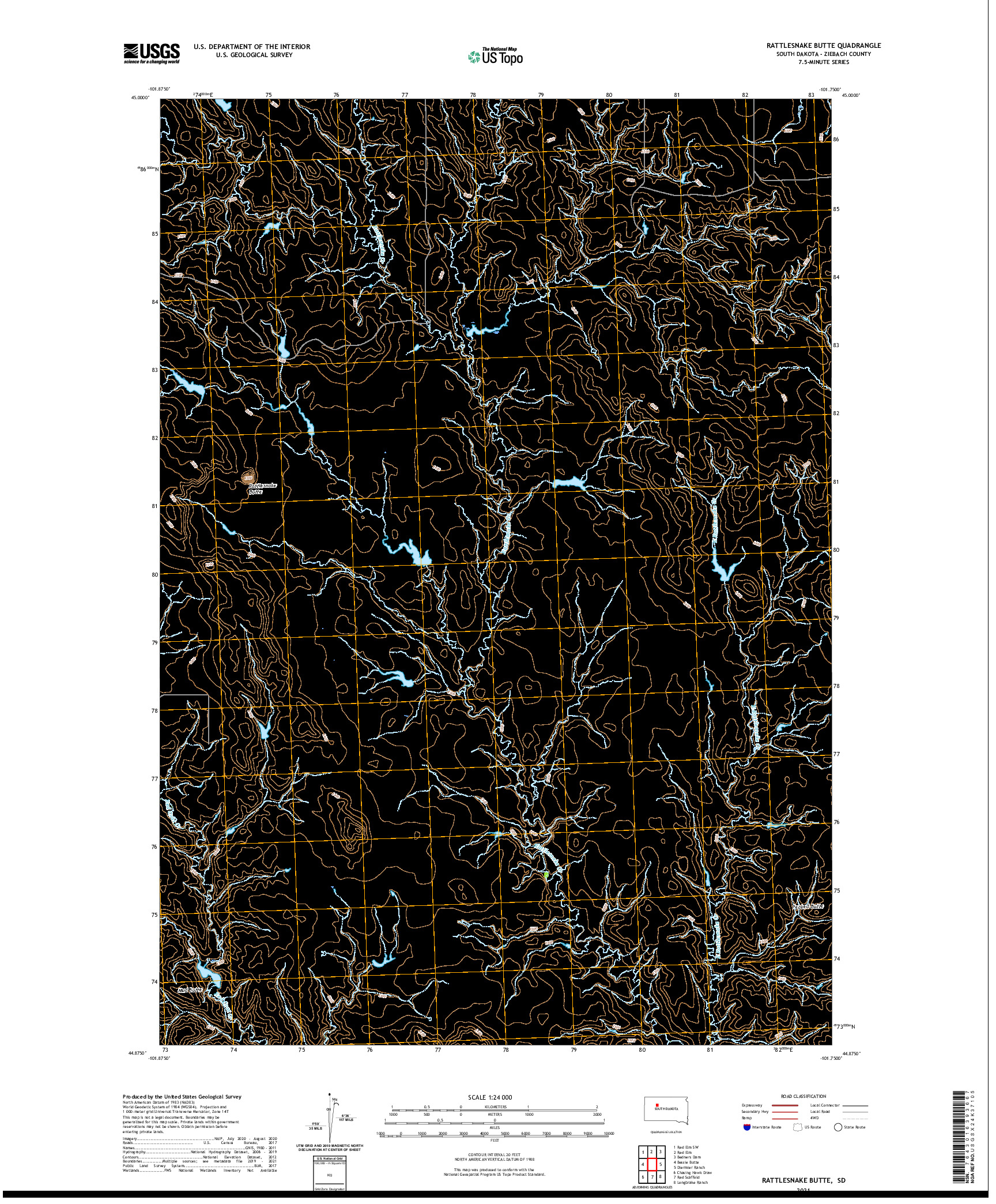 USGS US TOPO 7.5-MINUTE MAP FOR RATTLESNAKE BUTTE, SD 2021