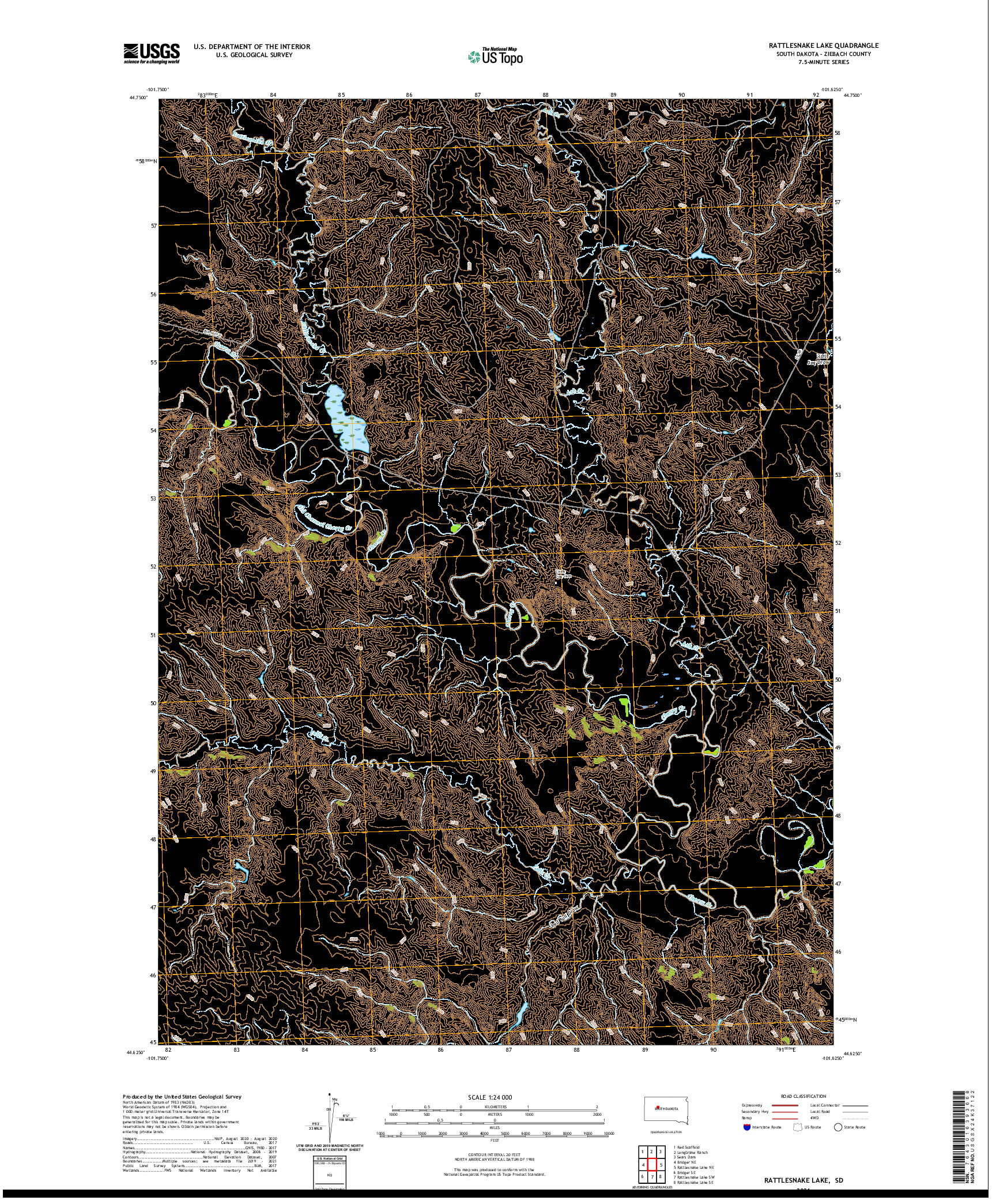 USGS US TOPO 7.5-MINUTE MAP FOR RATTLESNAKE LAKE, SD 2021