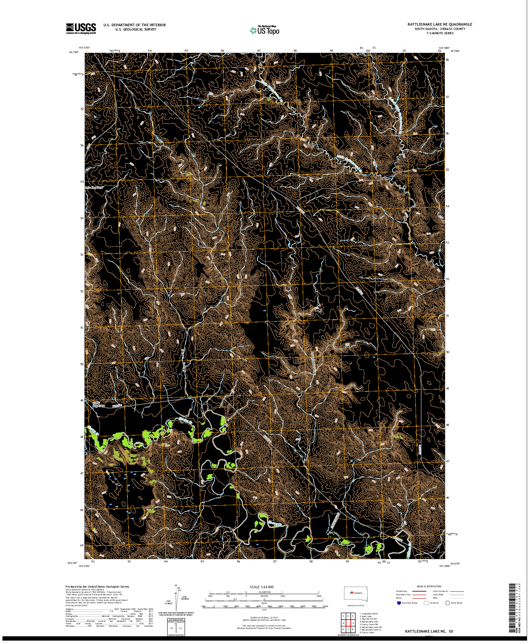 USGS US TOPO 7.5-MINUTE MAP FOR RATTLESNAKE LAKE NE, SD 2021