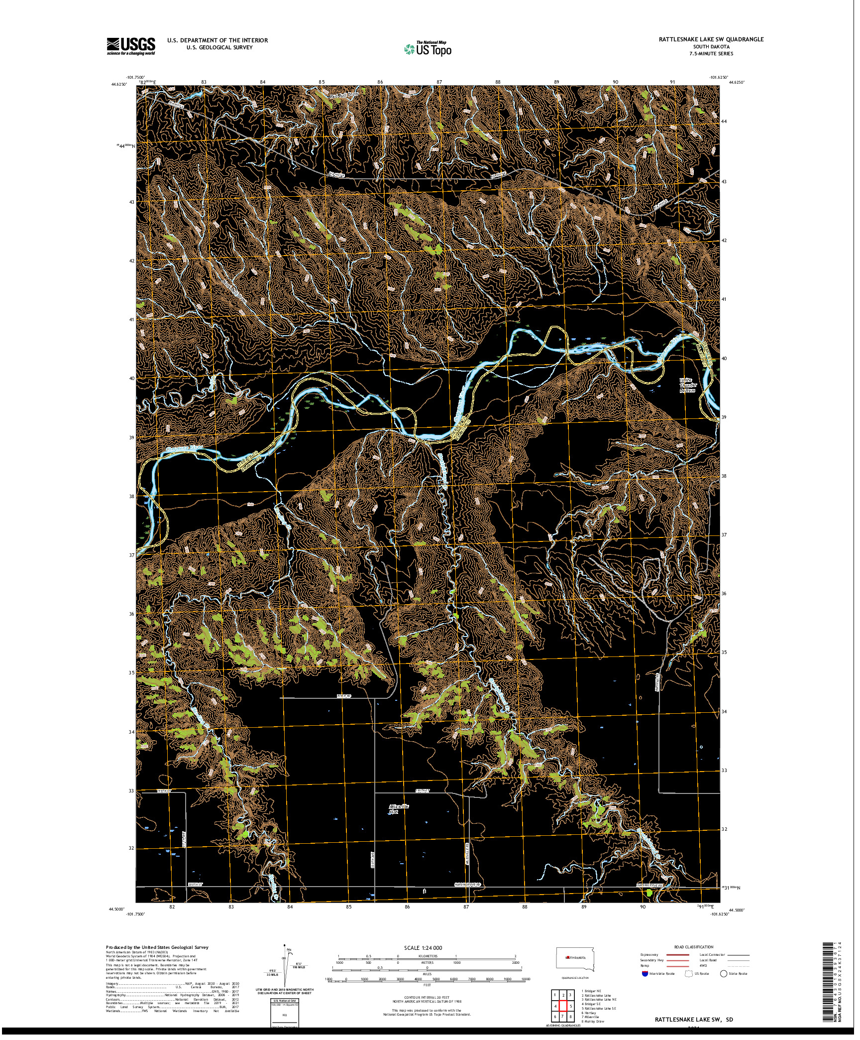 USGS US TOPO 7.5-MINUTE MAP FOR RATTLESNAKE LAKE SW, SD 2021