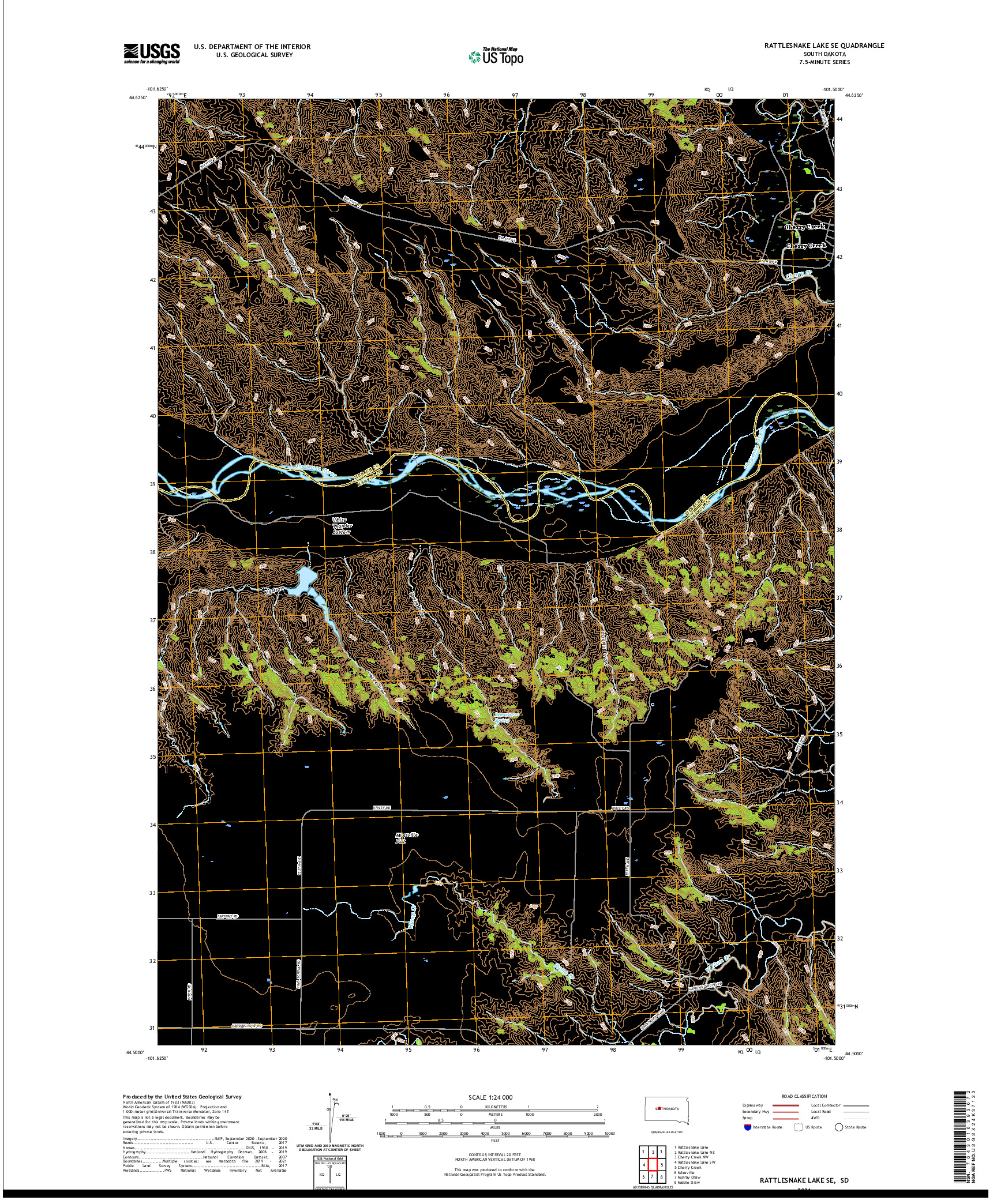 USGS US TOPO 7.5-MINUTE MAP FOR RATTLESNAKE LAKE SE, SD 2021