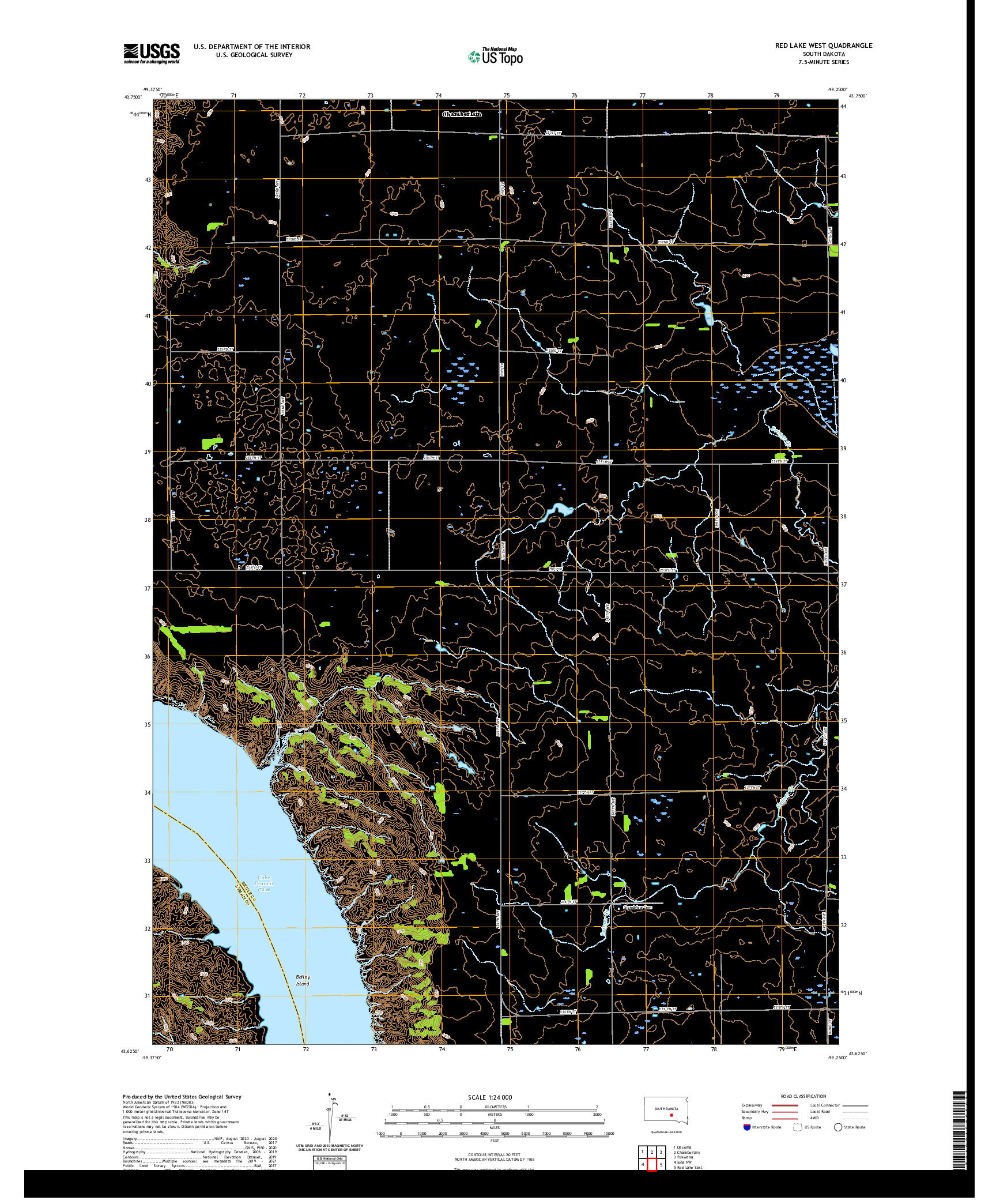 USGS US TOPO 7.5-MINUTE MAP FOR RED LAKE WEST, SD 2021