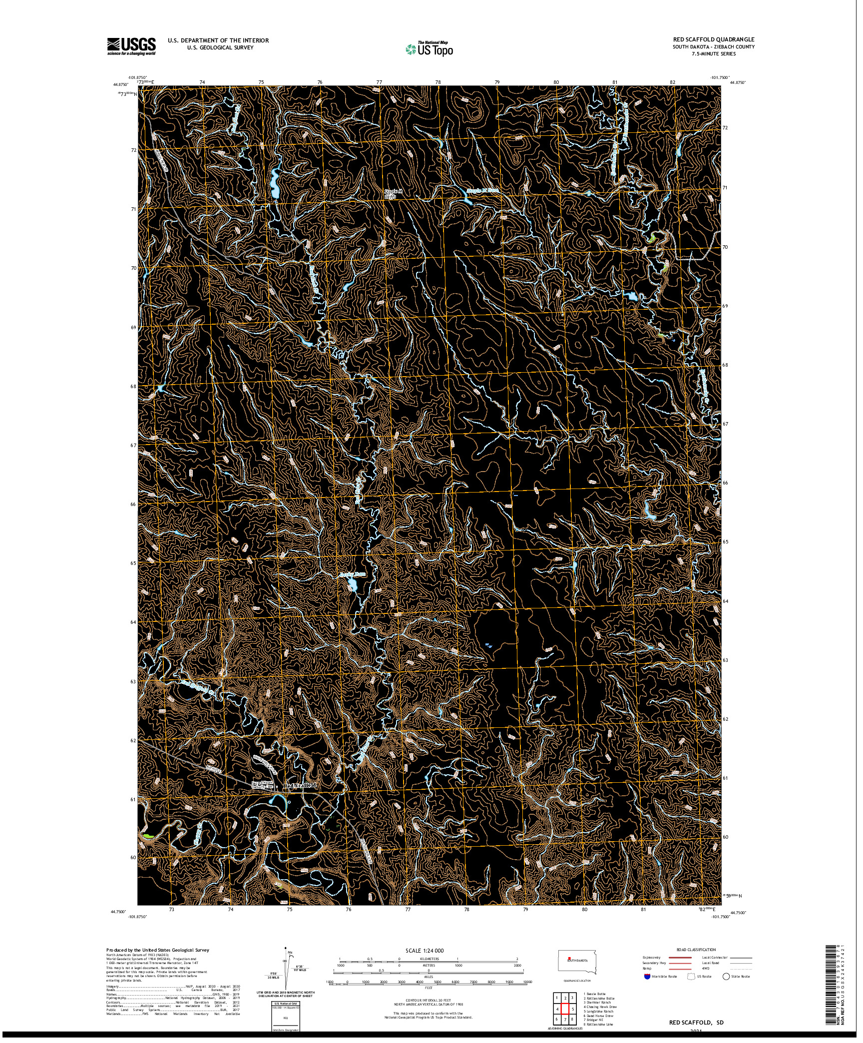 USGS US TOPO 7.5-MINUTE MAP FOR RED SCAFFOLD, SD 2021