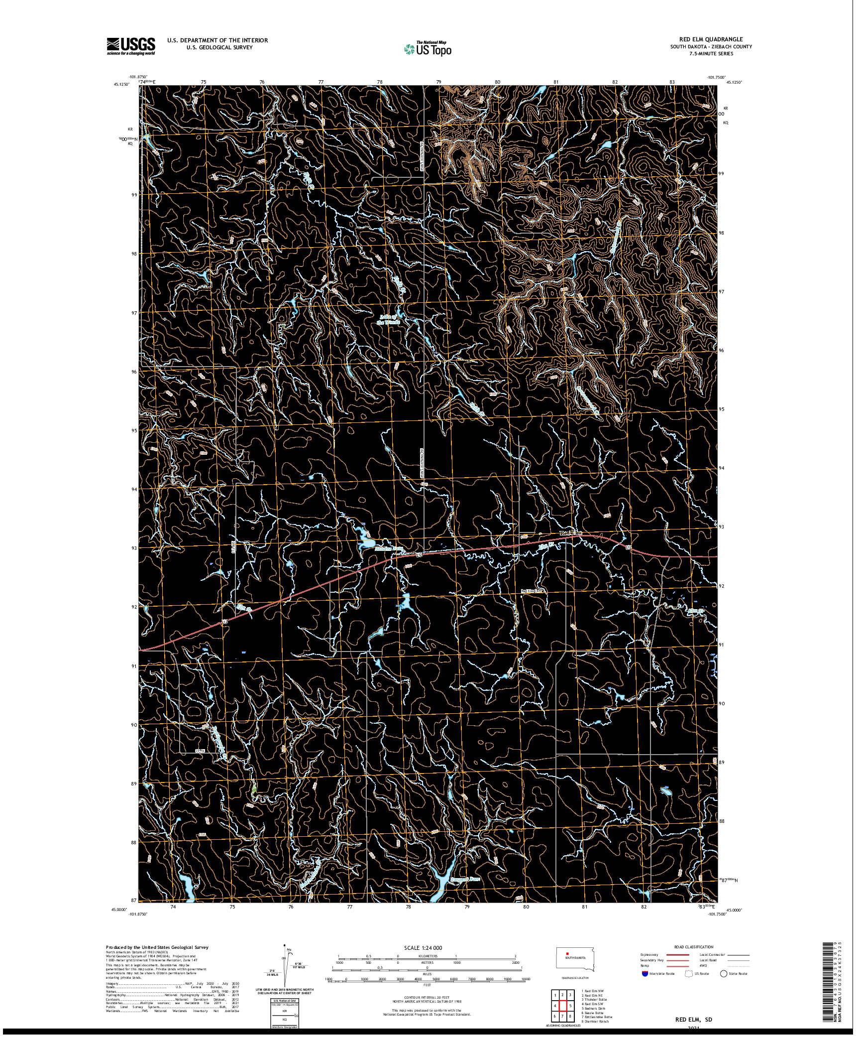 USGS US TOPO 7.5-MINUTE MAP FOR RED ELM, SD 2021