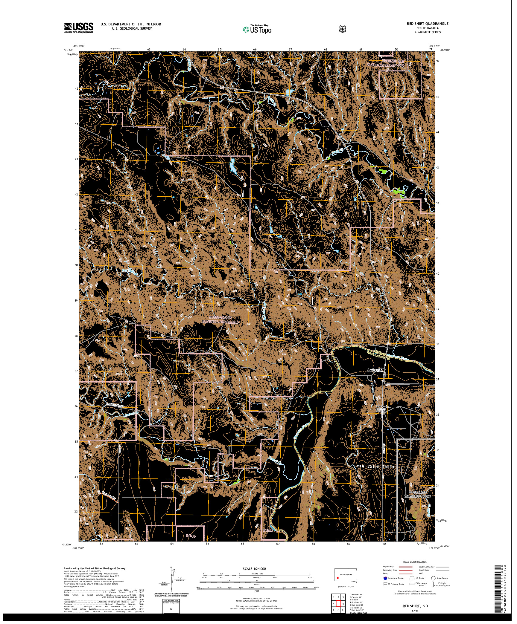 USGS US TOPO 7.5-MINUTE MAP FOR RED SHIRT, SD 2021