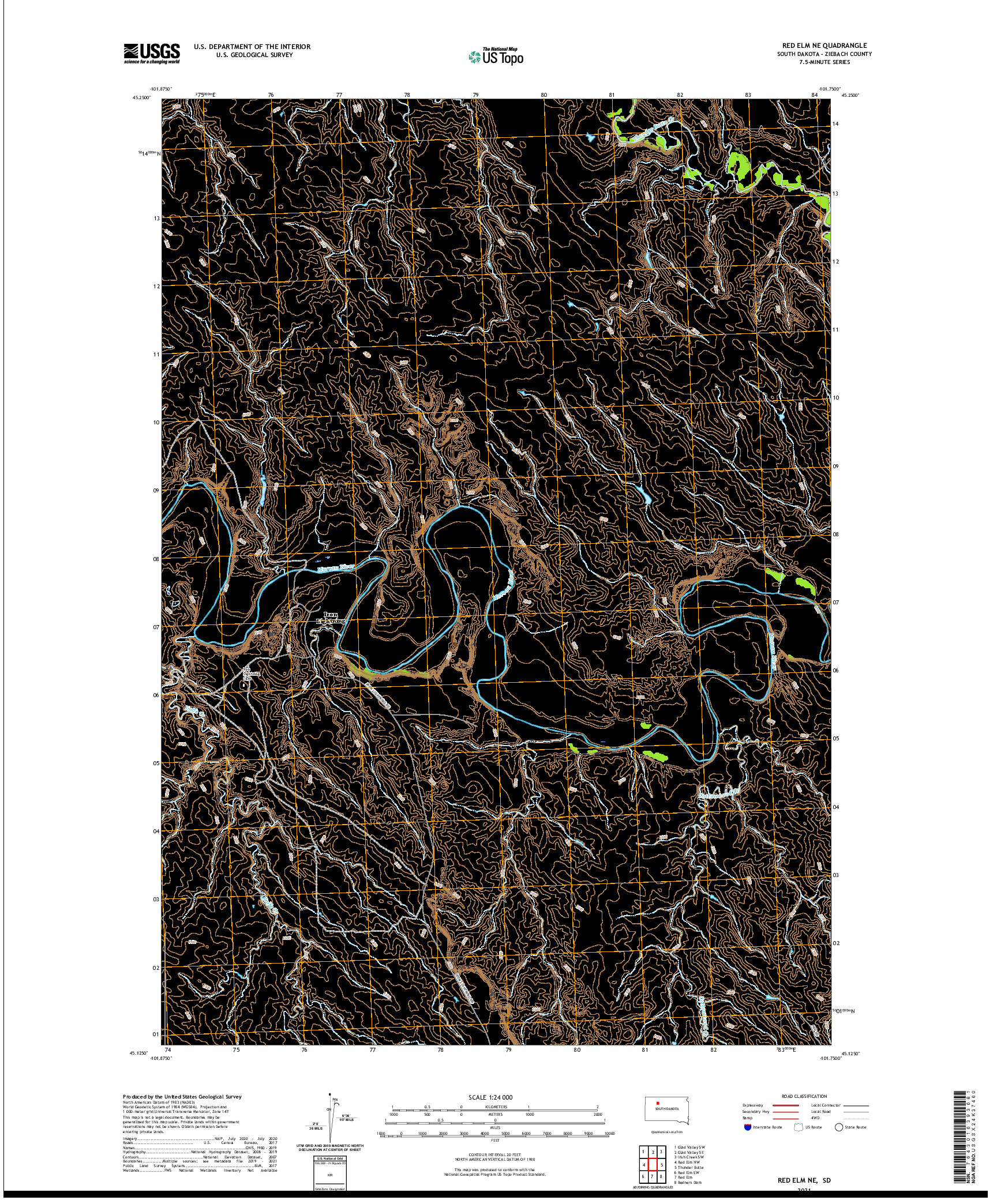 USGS US TOPO 7.5-MINUTE MAP FOR RED ELM NE, SD 2021