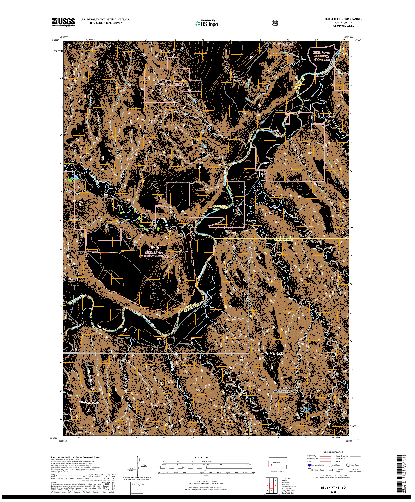 USGS US TOPO 7.5-MINUTE MAP FOR RED SHIRT NE, SD 2021