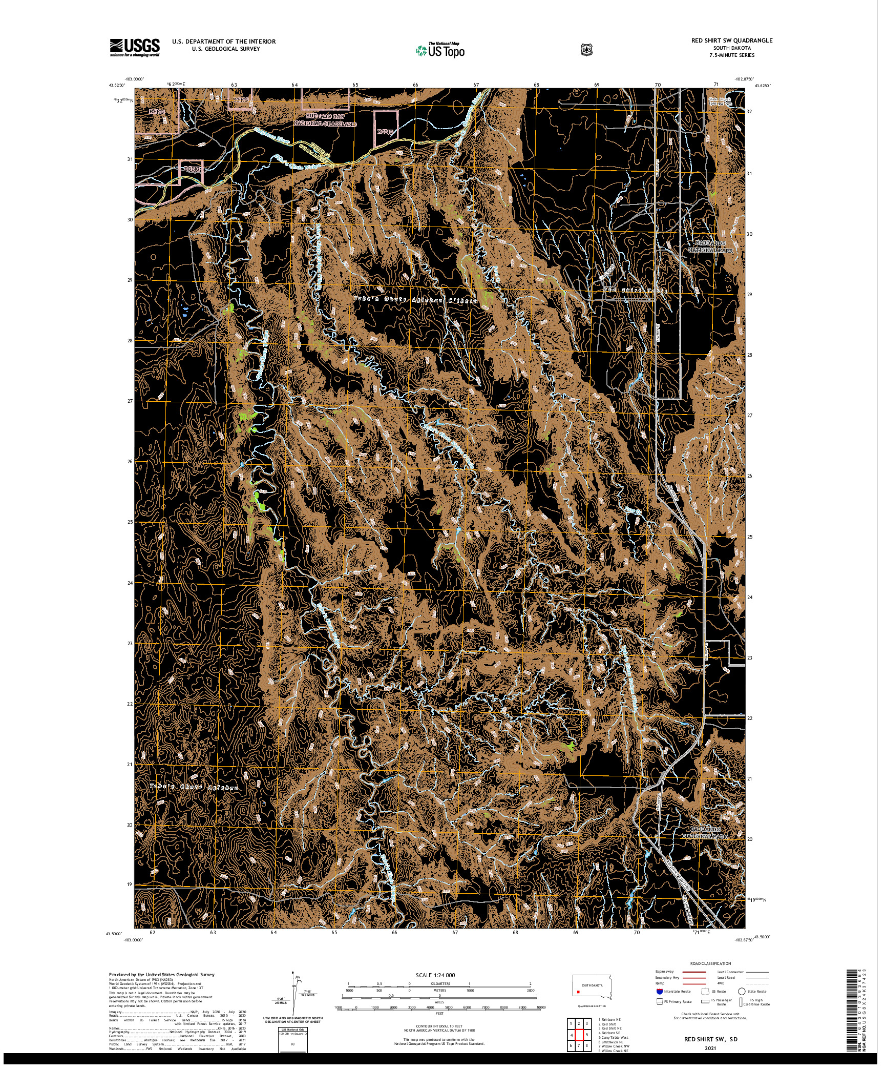 USGS US TOPO 7.5-MINUTE MAP FOR RED SHIRT SW, SD 2021