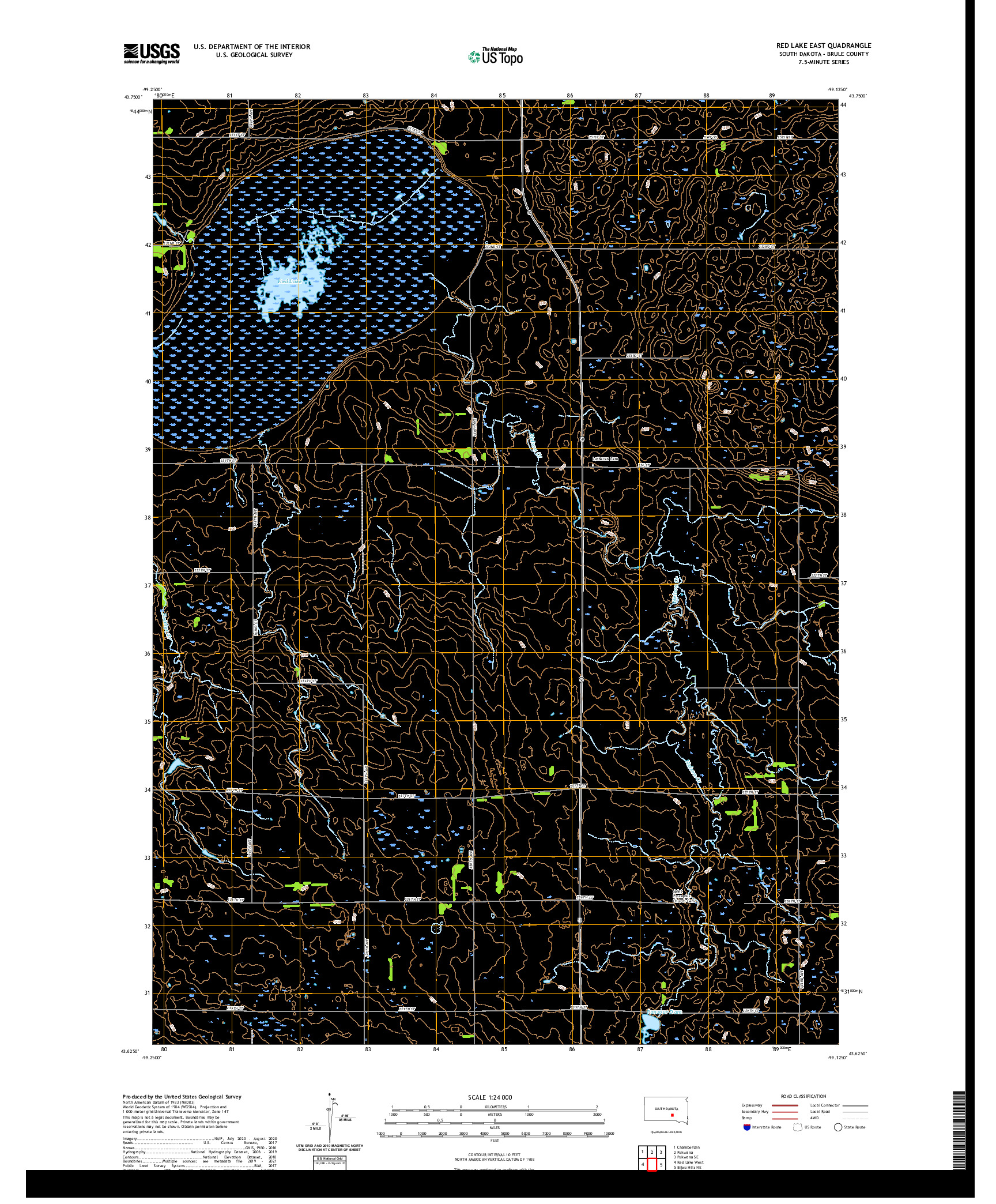 USGS US TOPO 7.5-MINUTE MAP FOR RED LAKE EAST, SD 2021