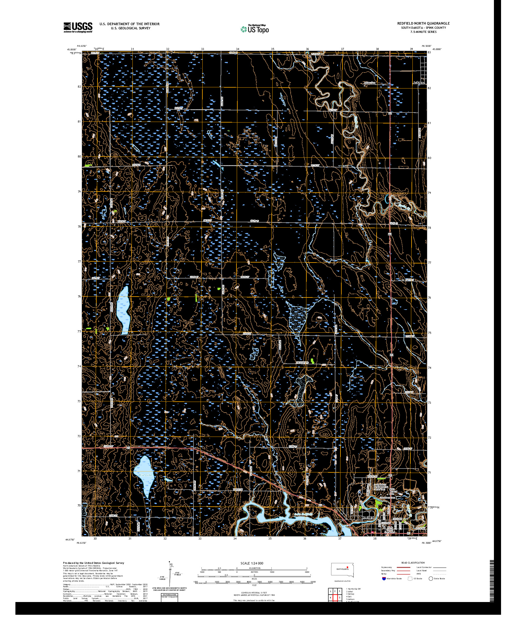 USGS US TOPO 7.5-MINUTE MAP FOR REDFIELD NORTH, SD 2021