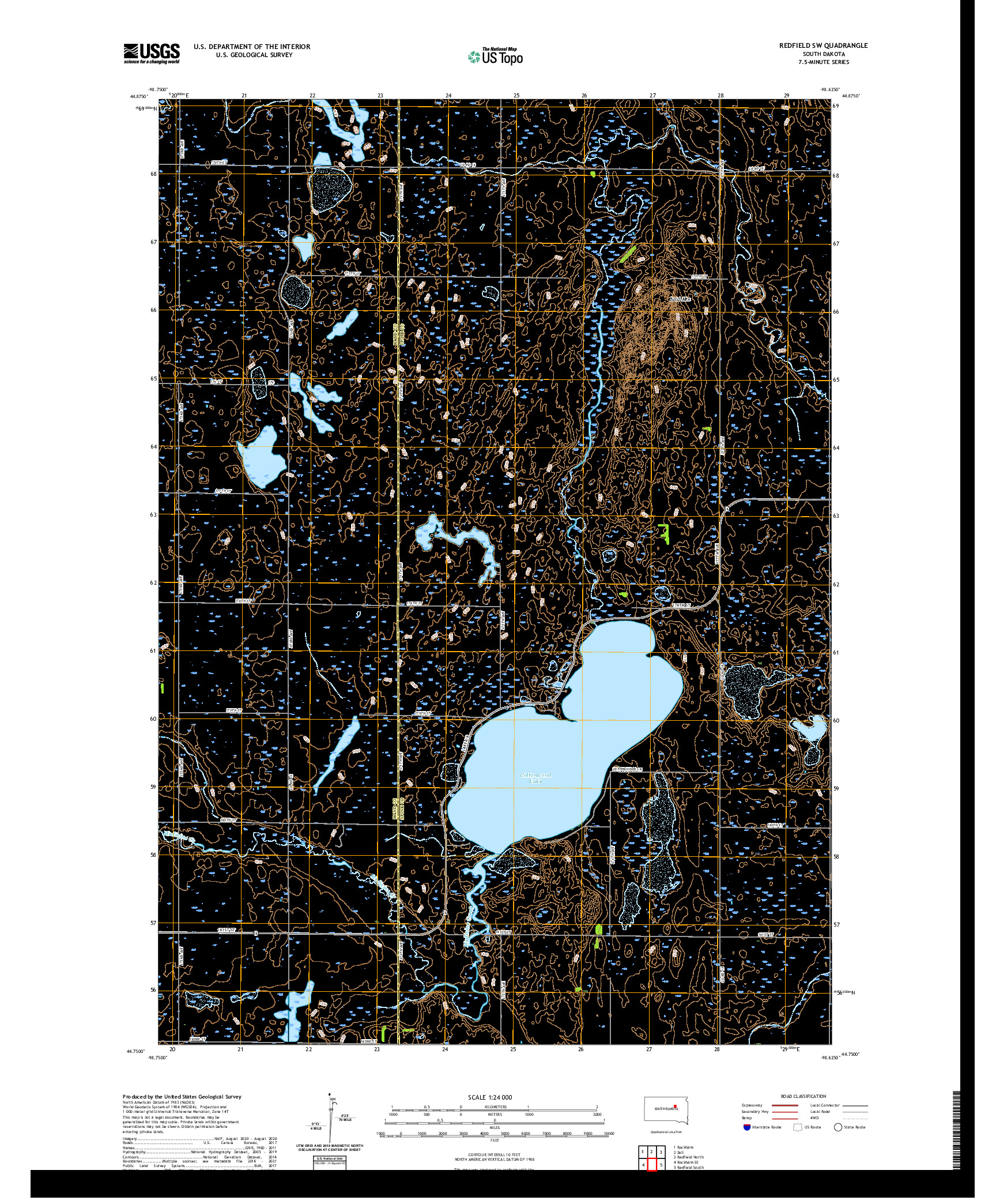 USGS US TOPO 7.5-MINUTE MAP FOR REDFIELD SW, SD 2021