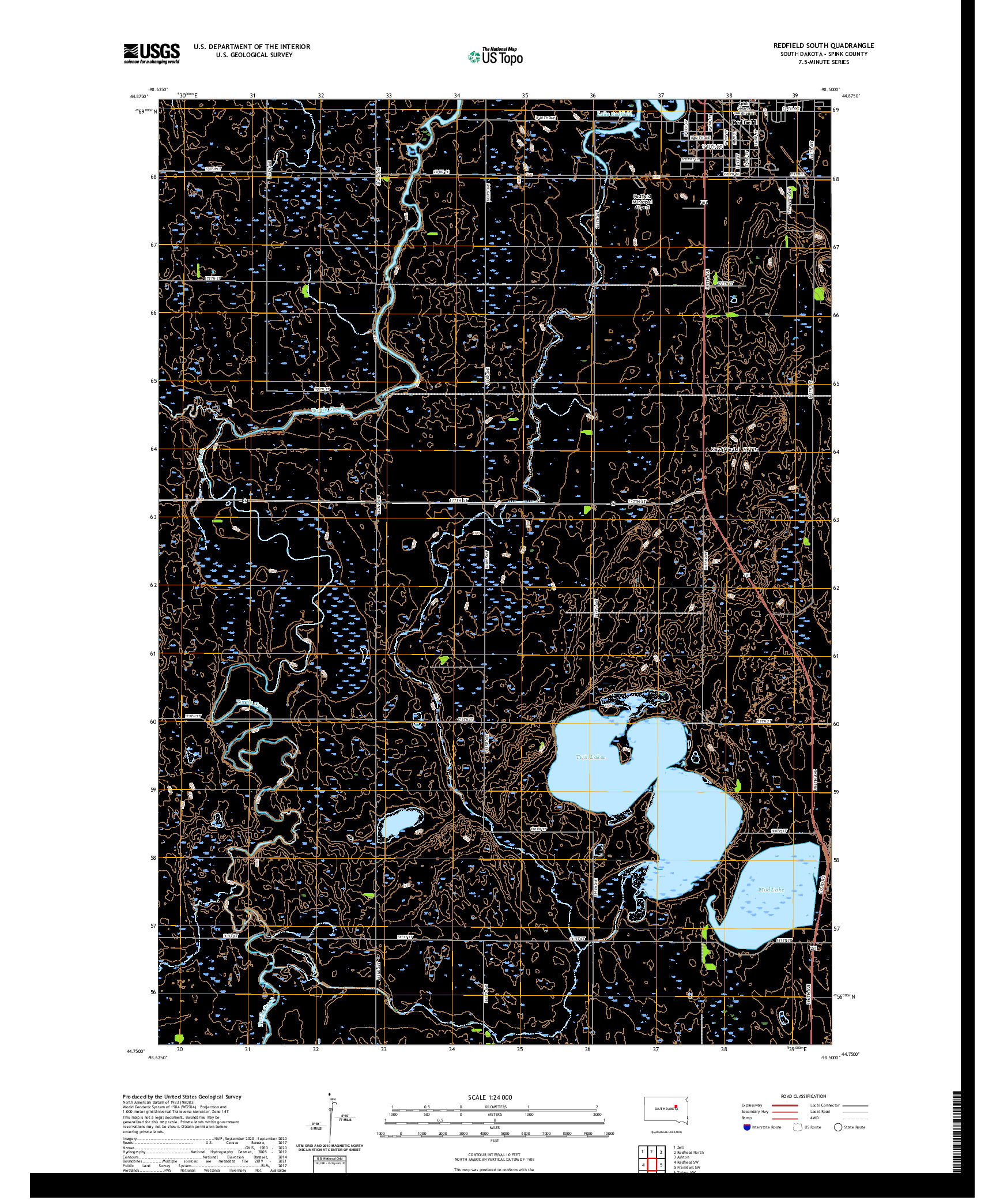 USGS US TOPO 7.5-MINUTE MAP FOR REDFIELD SOUTH, SD 2021