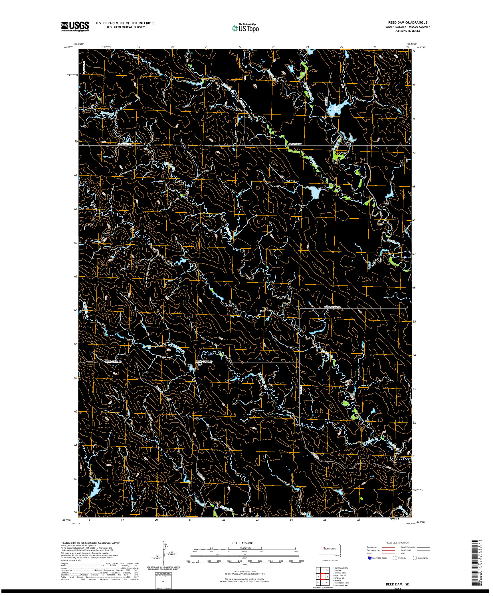 USGS US TOPO 7.5-MINUTE MAP FOR REED DAM, SD 2021