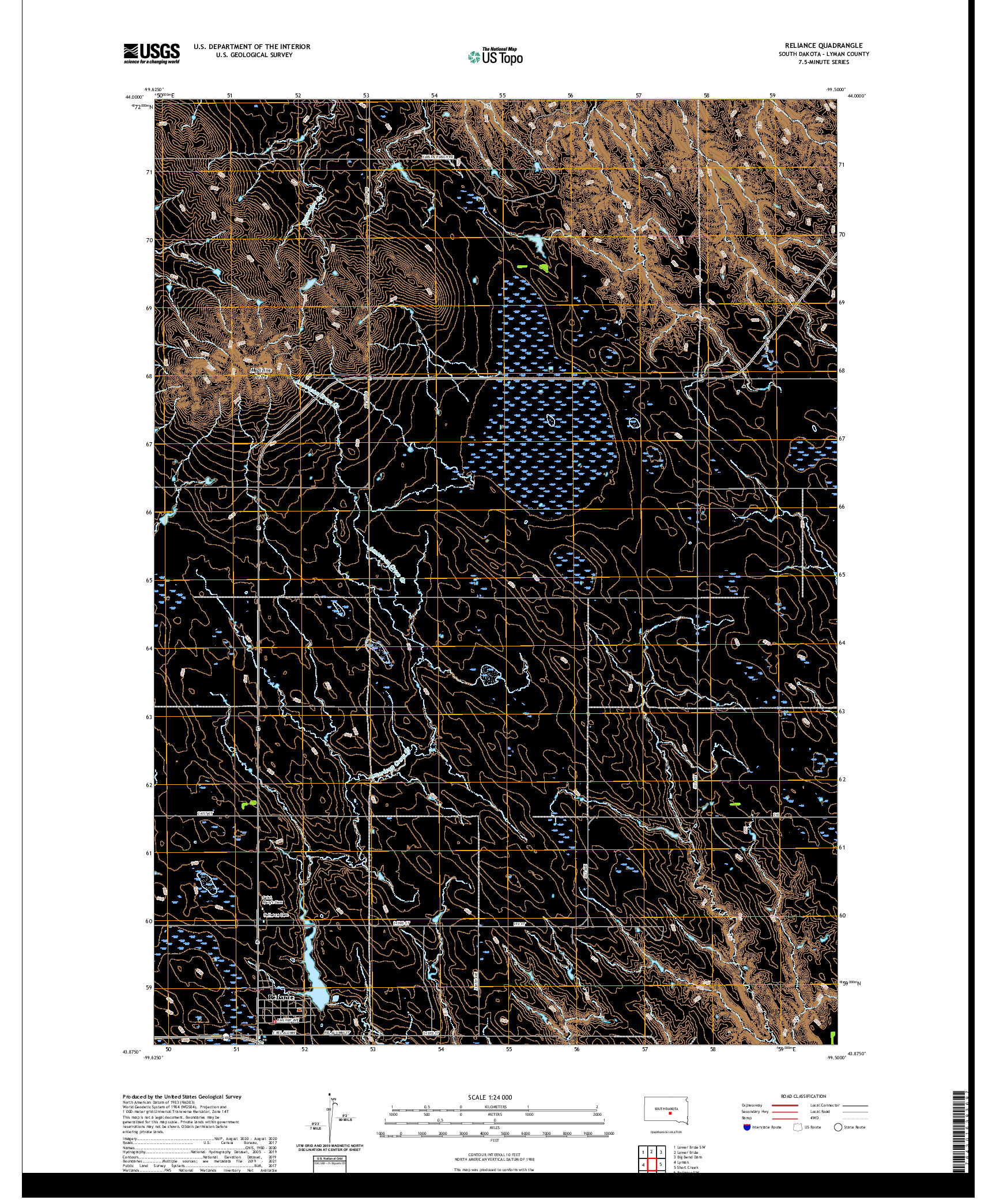 USGS US TOPO 7.5-MINUTE MAP FOR RELIANCE, SD 2021