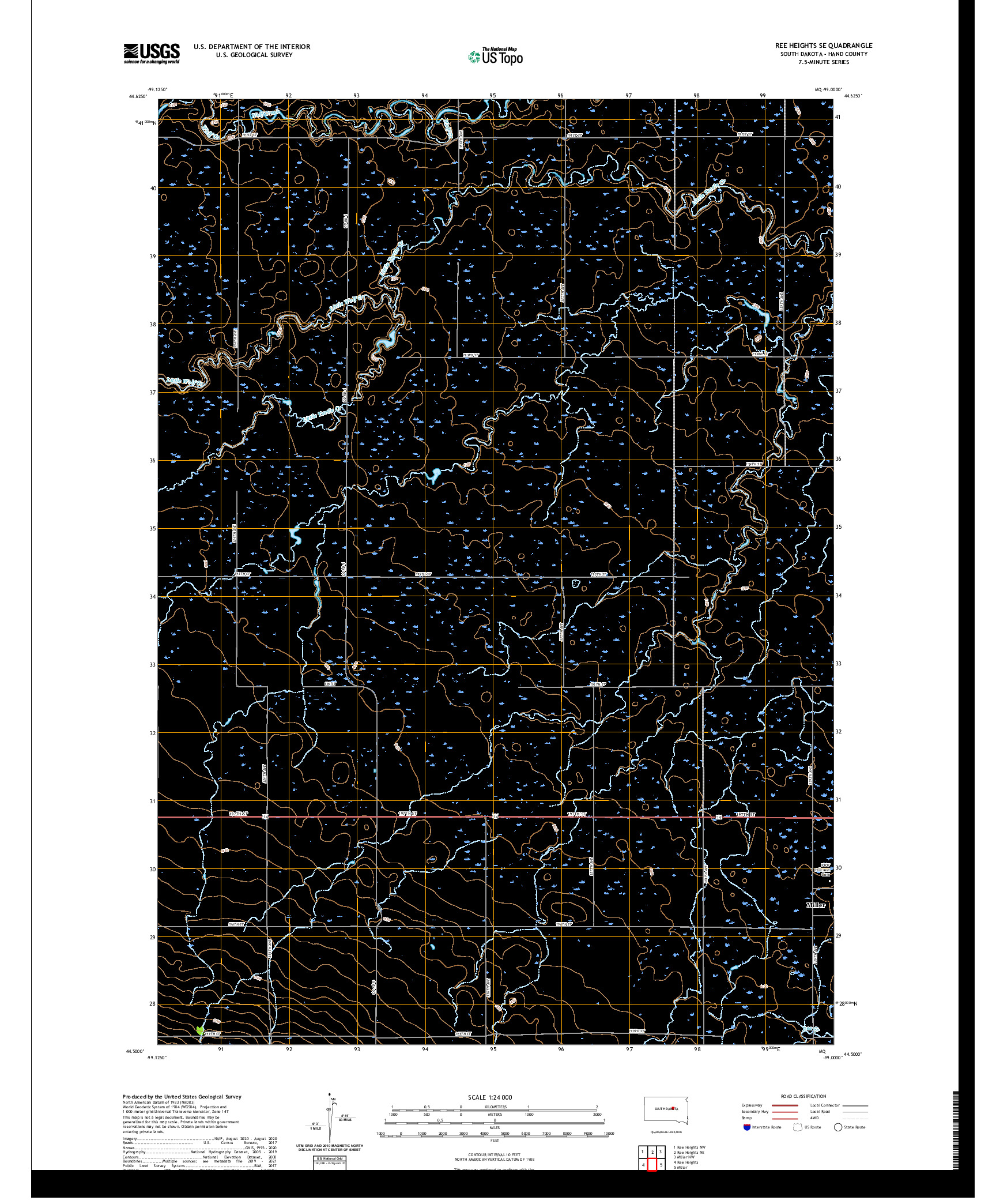 USGS US TOPO 7.5-MINUTE MAP FOR REE HEIGHTS SE, SD 2021