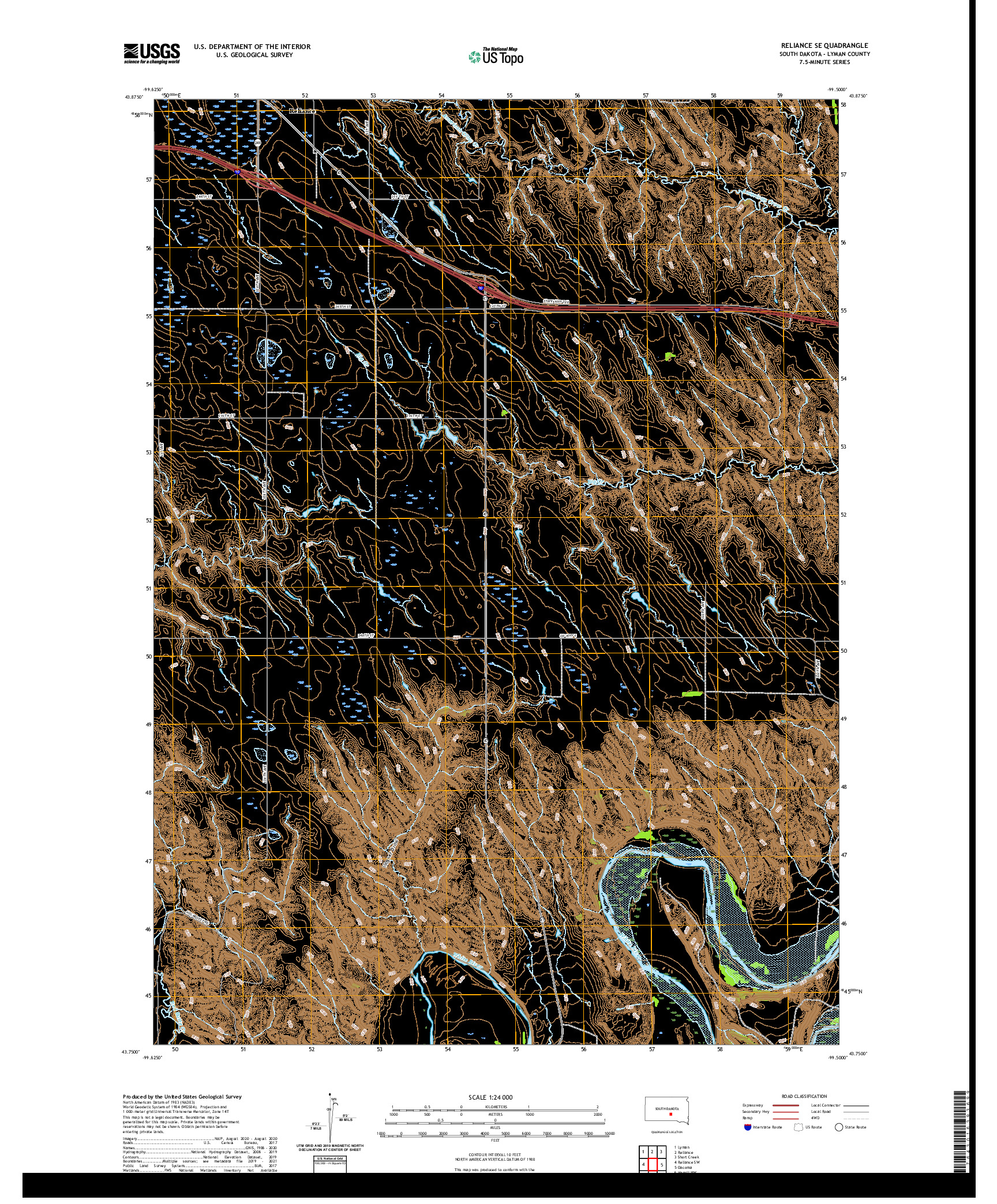 USGS US TOPO 7.5-MINUTE MAP FOR RELIANCE SE, SD 2021