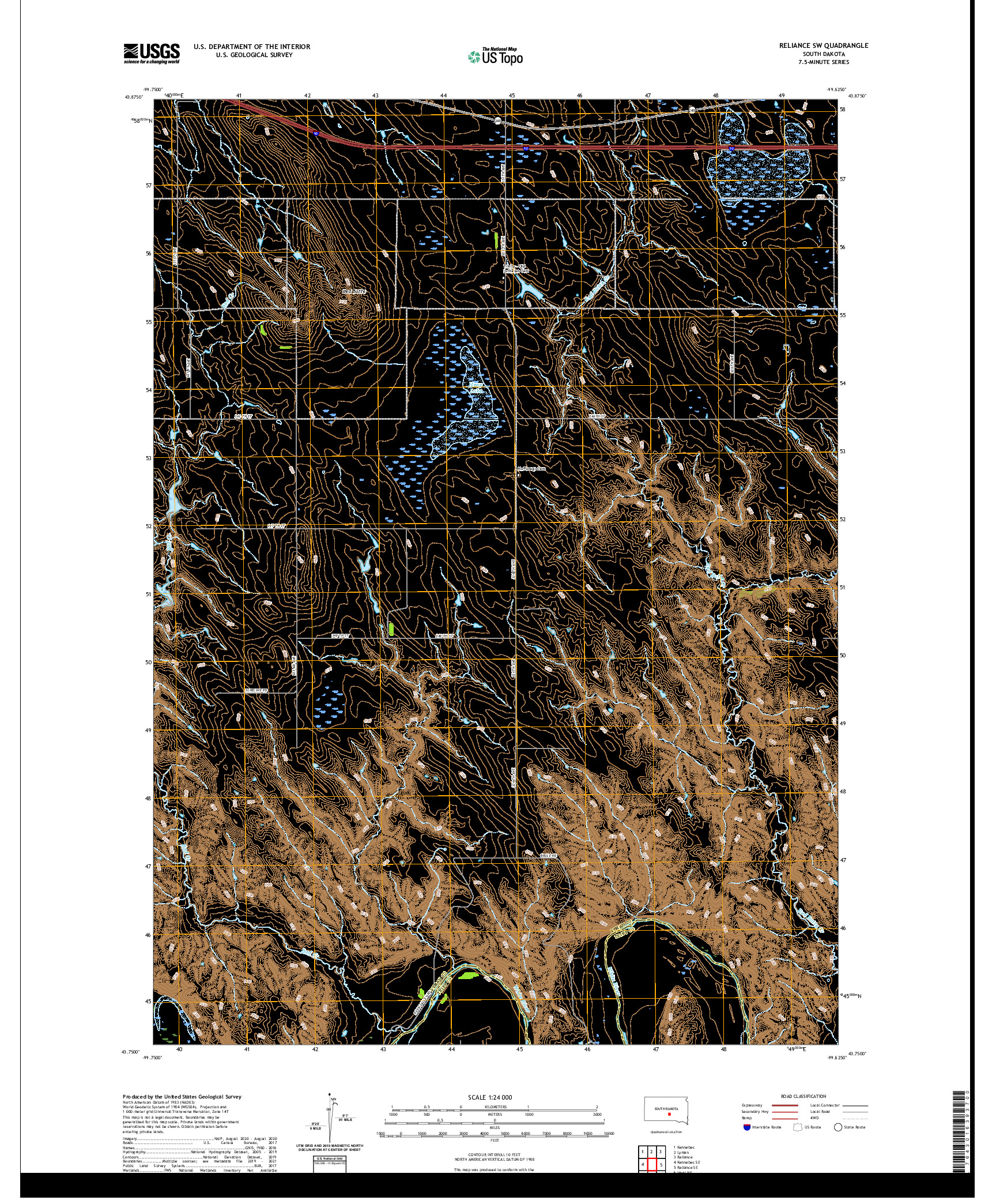 USGS US TOPO 7.5-MINUTE MAP FOR RELIANCE SW, SD 2021