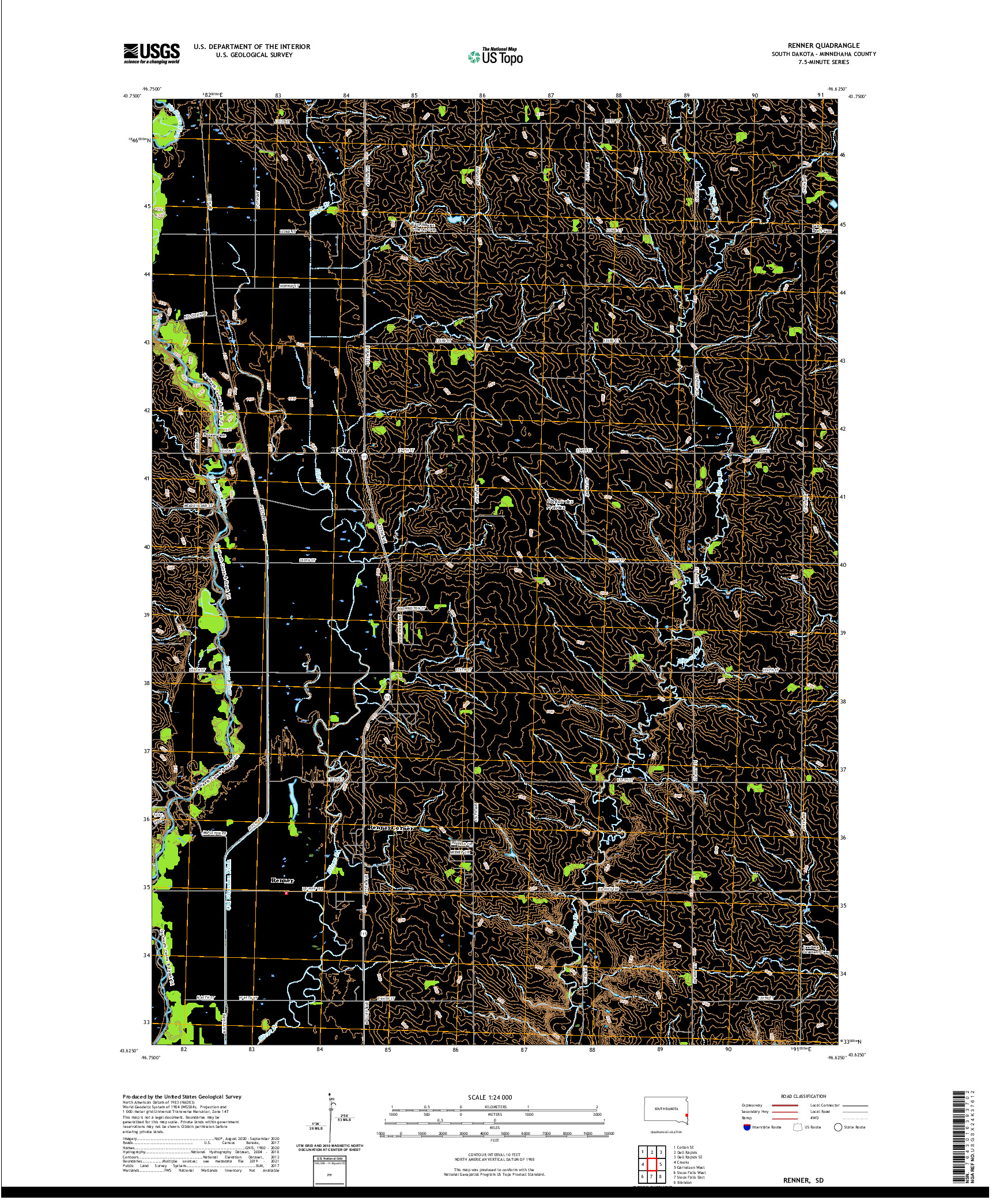 USGS US TOPO 7.5-MINUTE MAP FOR RENNER, SD 2021