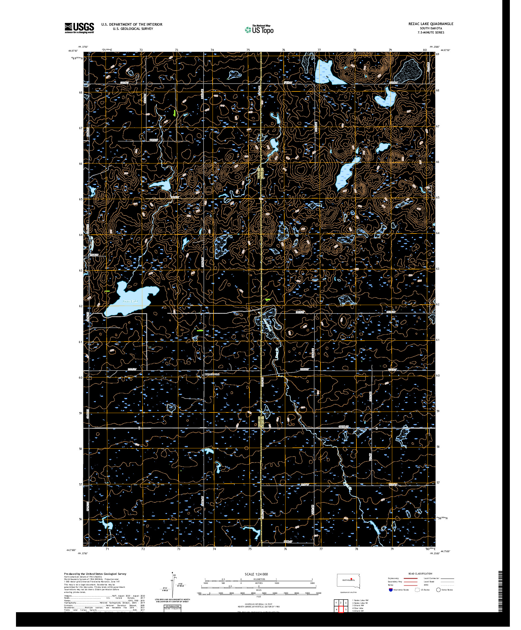 USGS US TOPO 7.5-MINUTE MAP FOR REZAC LAKE, SD 2021