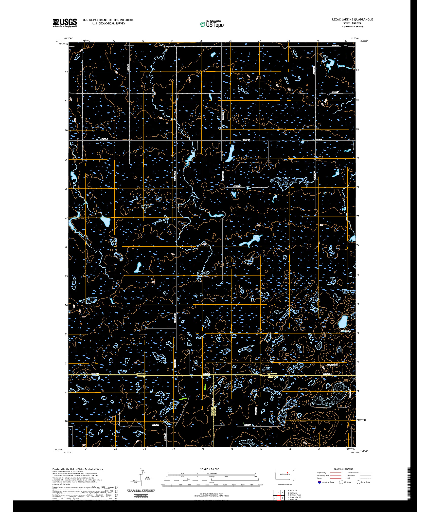 USGS US TOPO 7.5-MINUTE MAP FOR REZAC LAKE NE, SD 2021