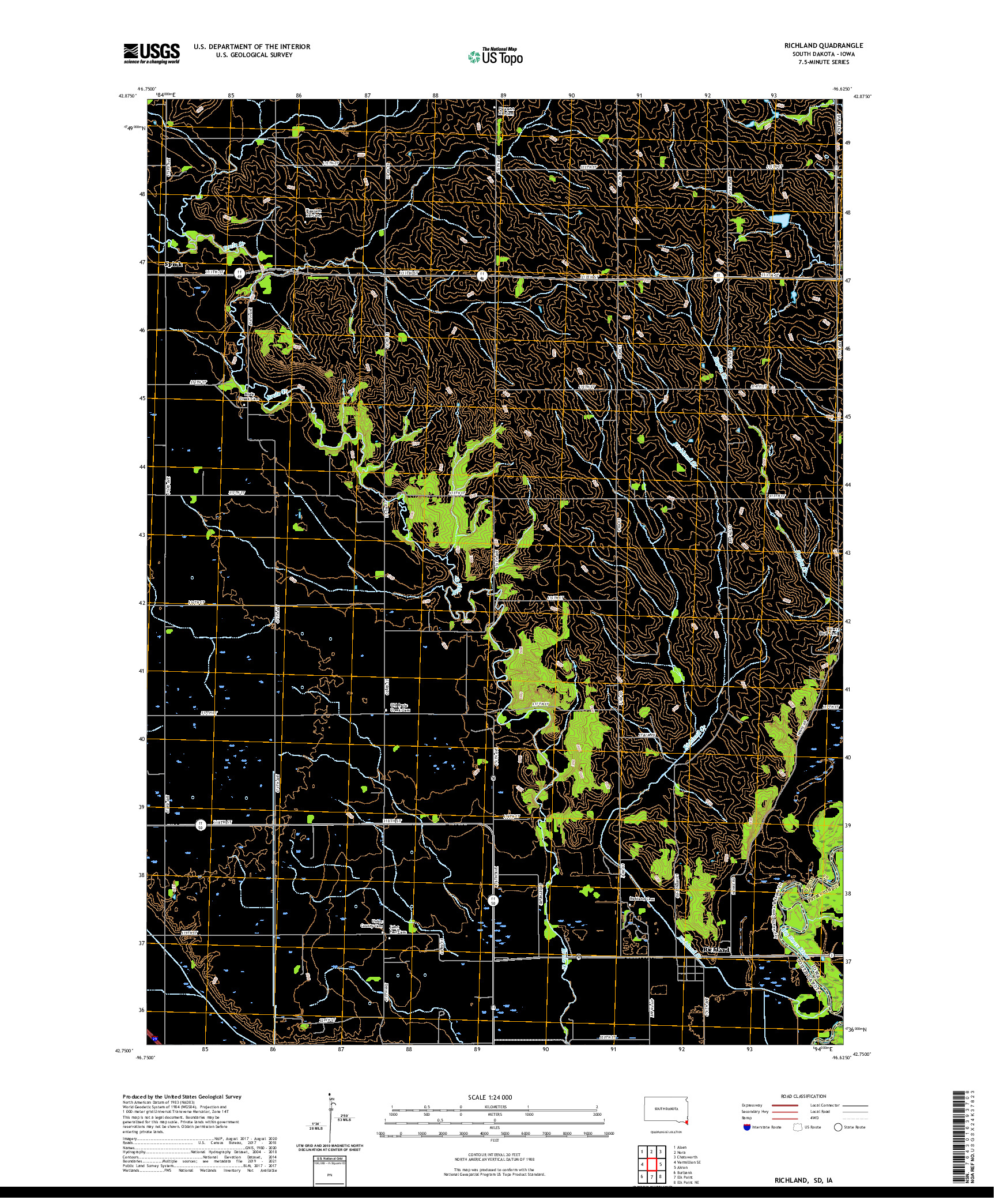 USGS US TOPO 7.5-MINUTE MAP FOR RICHLAND, SD,IA 2021
