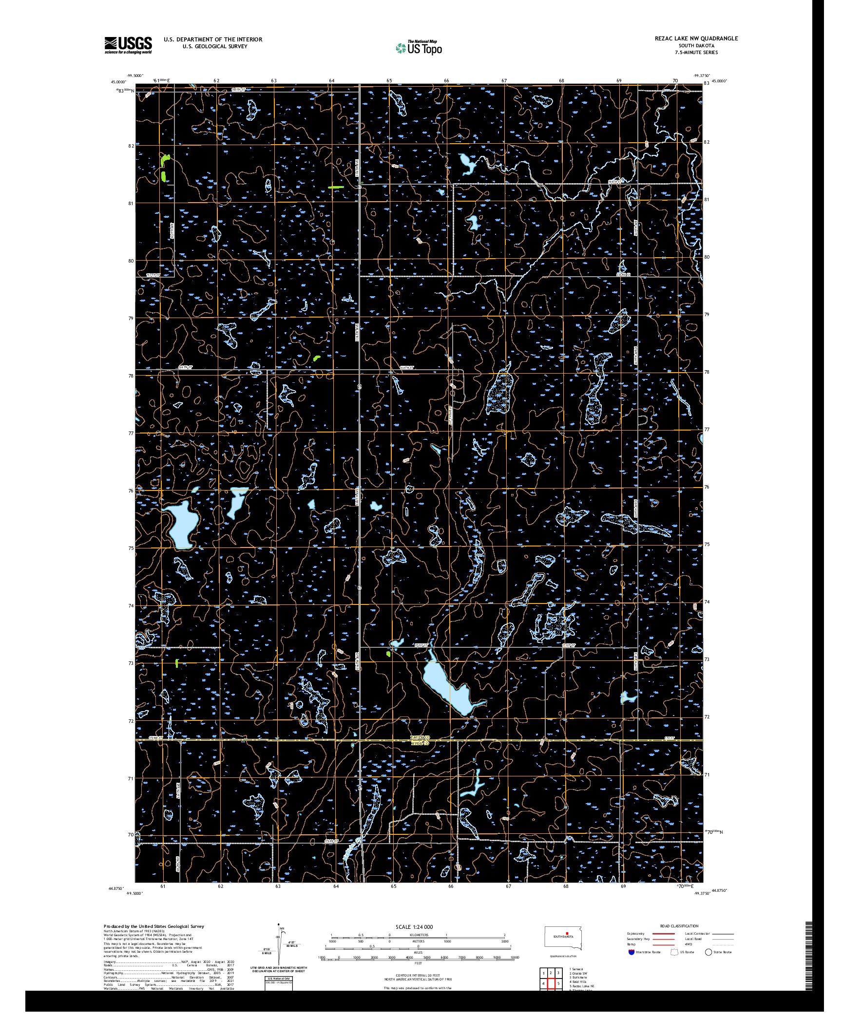 USGS US TOPO 7.5-MINUTE MAP FOR REZAC LAKE NW, SD 2021