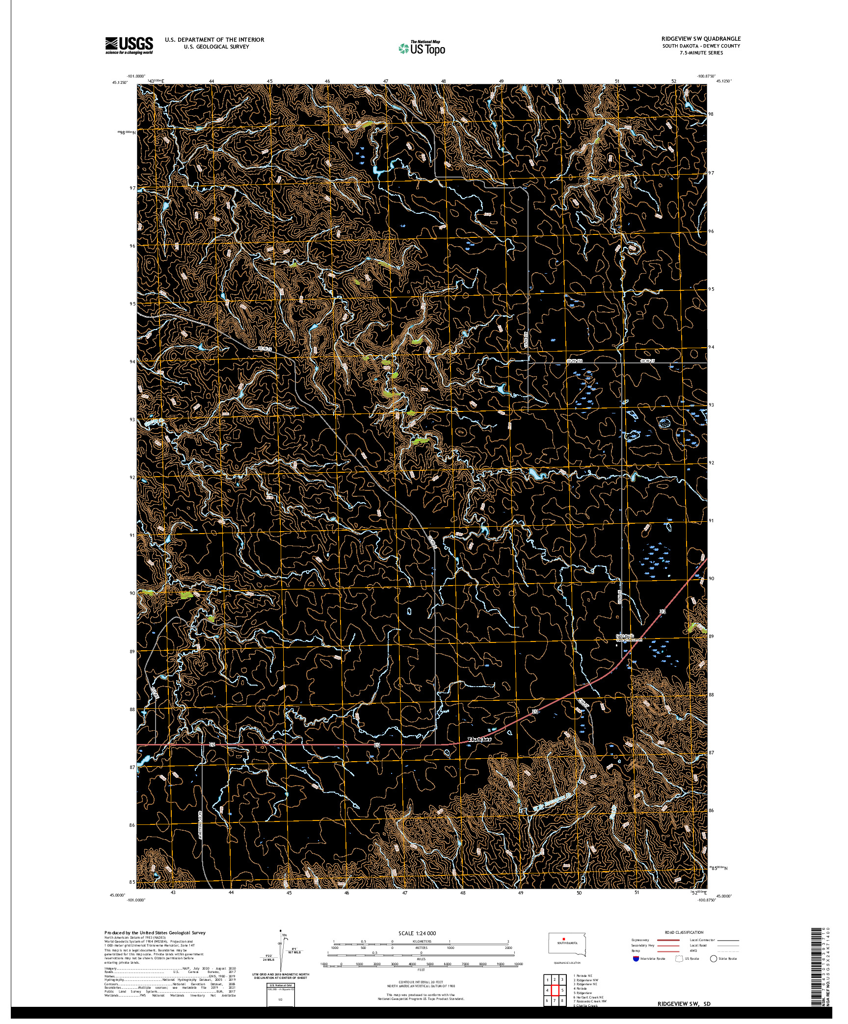 USGS US TOPO 7.5-MINUTE MAP FOR RIDGEVIEW SW, SD 2021