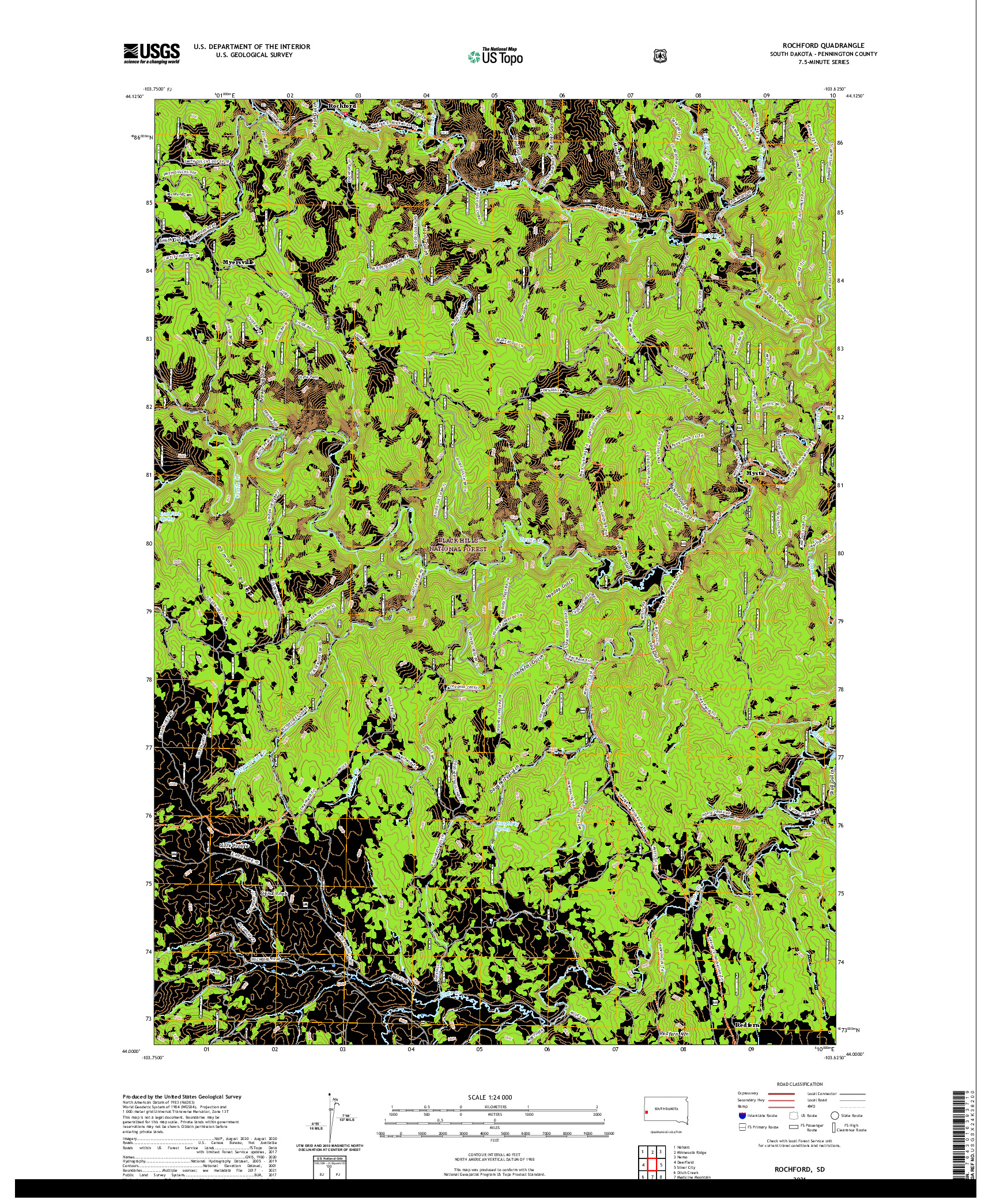 USGS US TOPO 7.5-MINUTE MAP FOR ROCHFORD, SD 2021