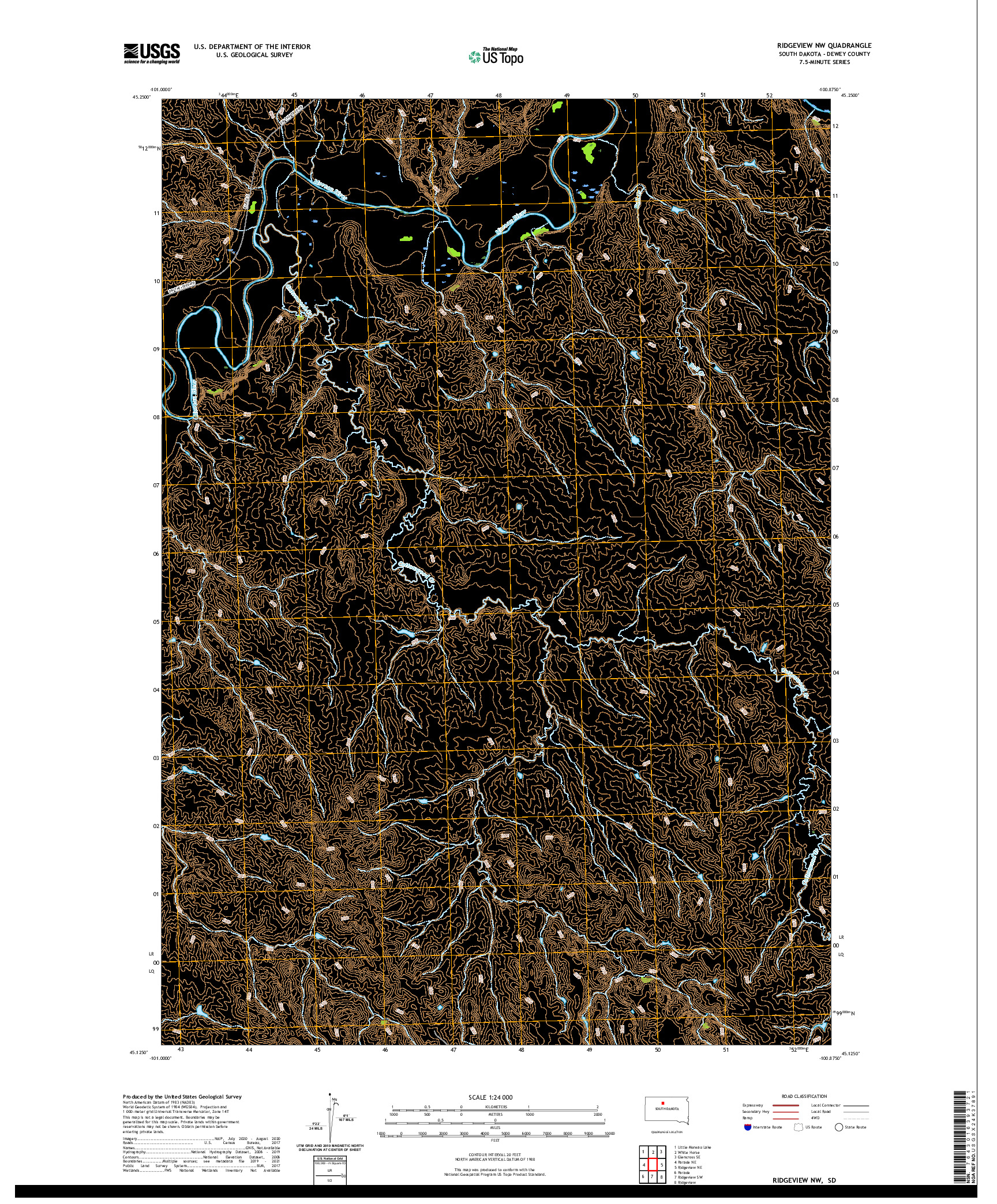 USGS US TOPO 7.5-MINUTE MAP FOR RIDGEVIEW NW, SD 2021